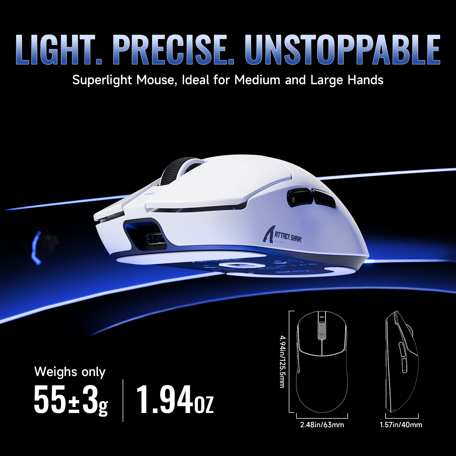 Mouse Gamer Sem Fio Leve Tri-modo ATTACK SHARK Série X8