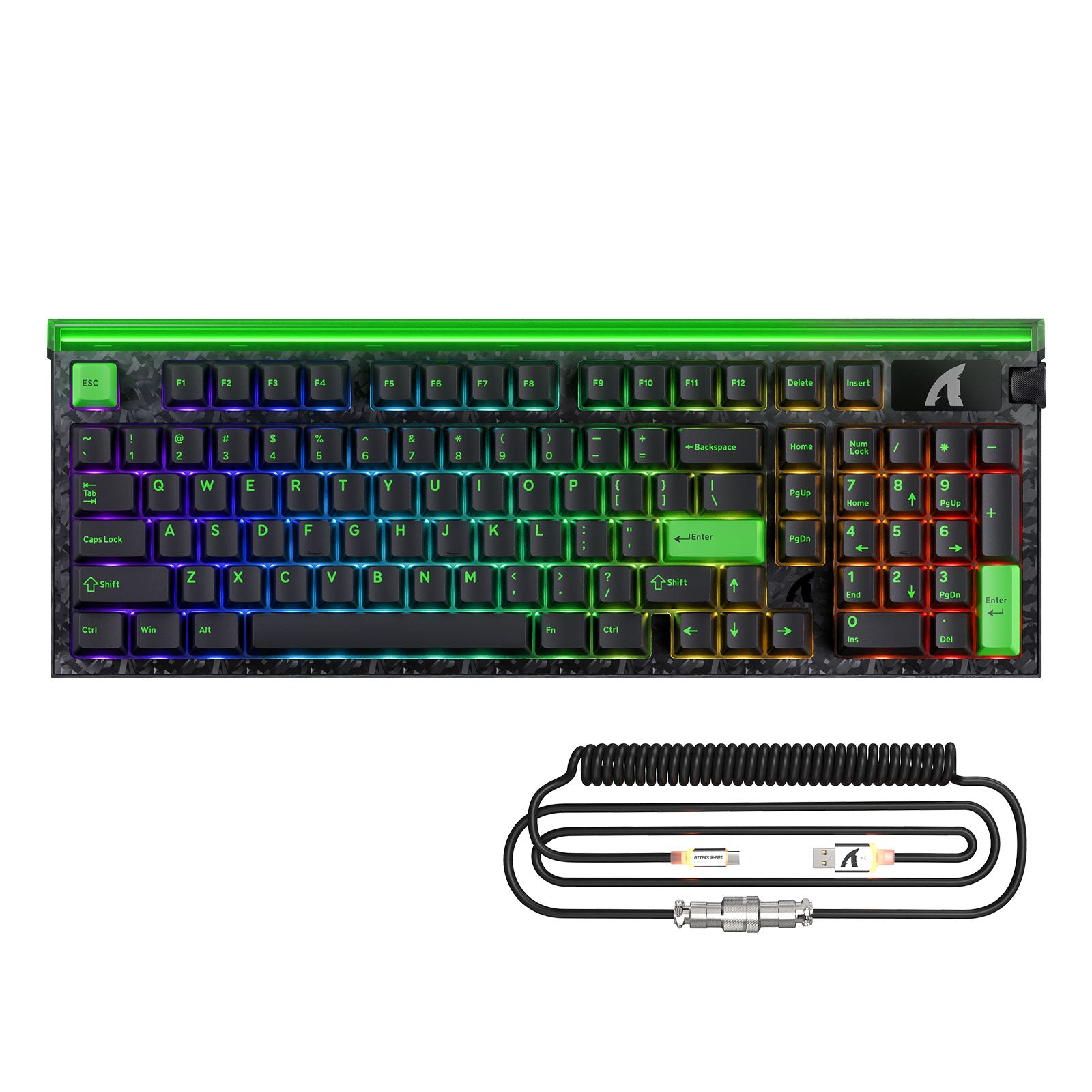 Teclado com fio ATTACK SHARK R98 HE Carbon Fiber, gatilho rápido, interruptor magnético, com cabo enrolado C01 Ultra RGB