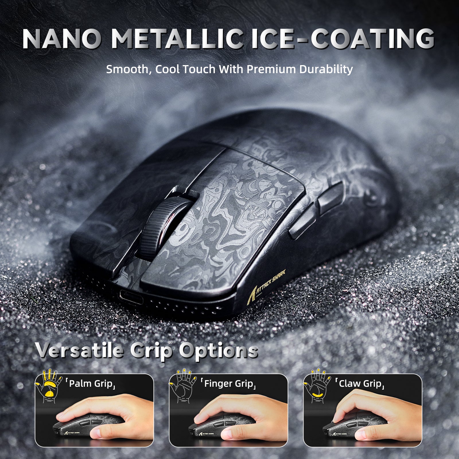 Mouse Gamer Sem Fio ATTACK SHARK R11 ULTRA Fibra de Carbono 8K PAW3950MAX com Cabo LED Ultra C06