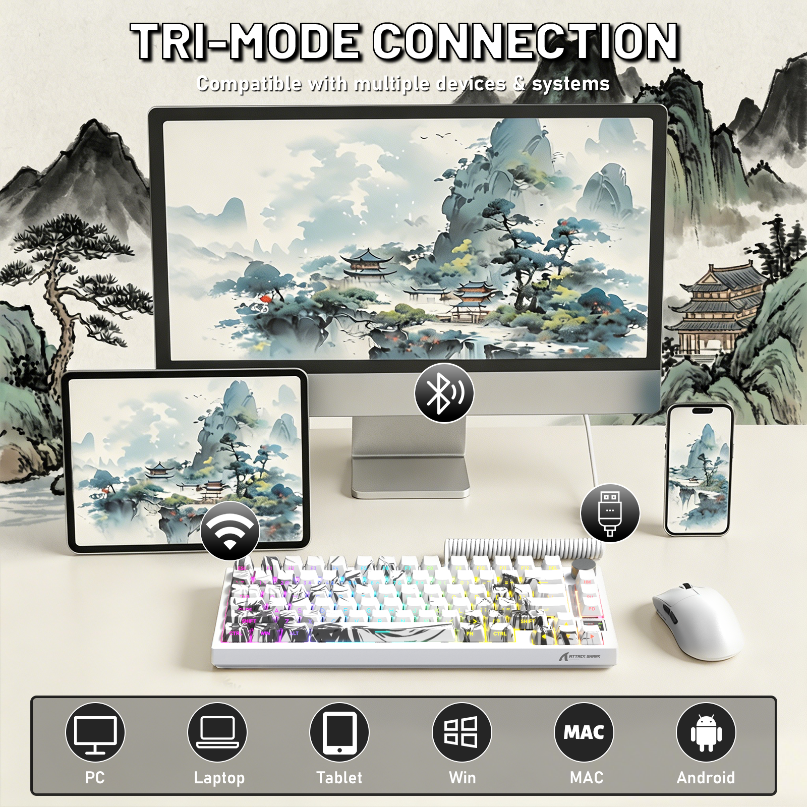 Teclado Mecânico ATTACK SHARK X820ULTRA com Cabo Enrolado C01ULTRA