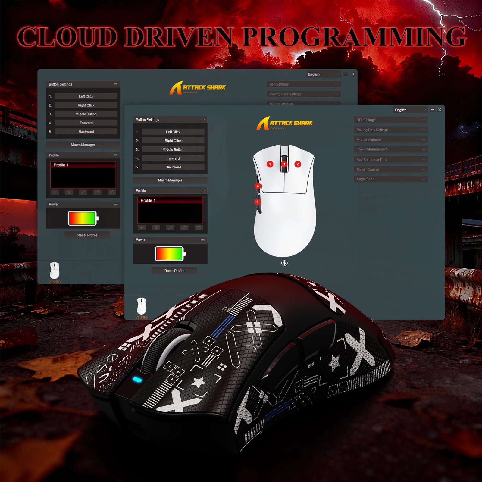 Mouse Gamer Tri-modo Ultra-Leve ATTACK SHARK V3PRO com Dock de Carregamento