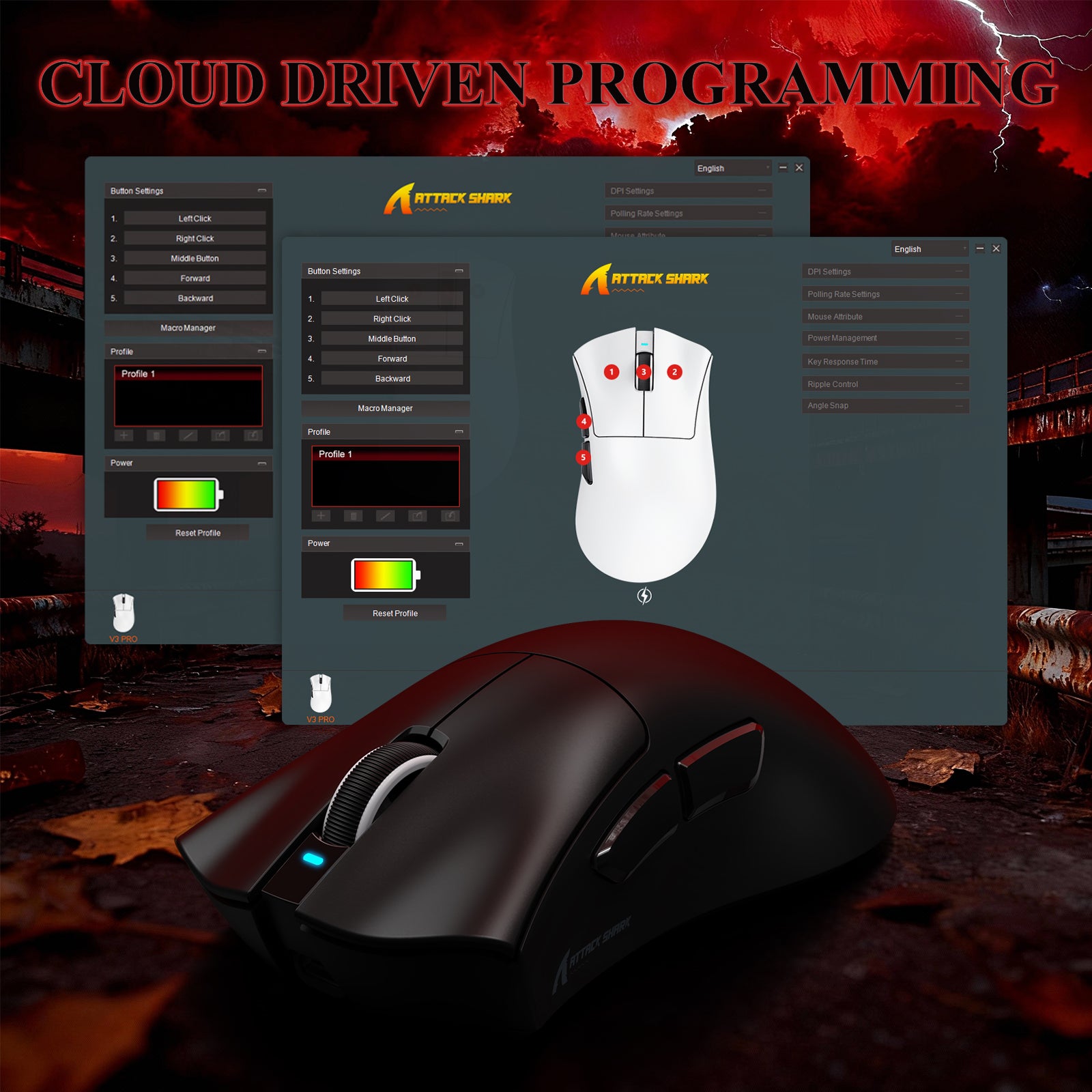 Mouse Gamer Tri-modo Ultra-Leve ATTACK SHARK V3PRO com Dock de Carregamento