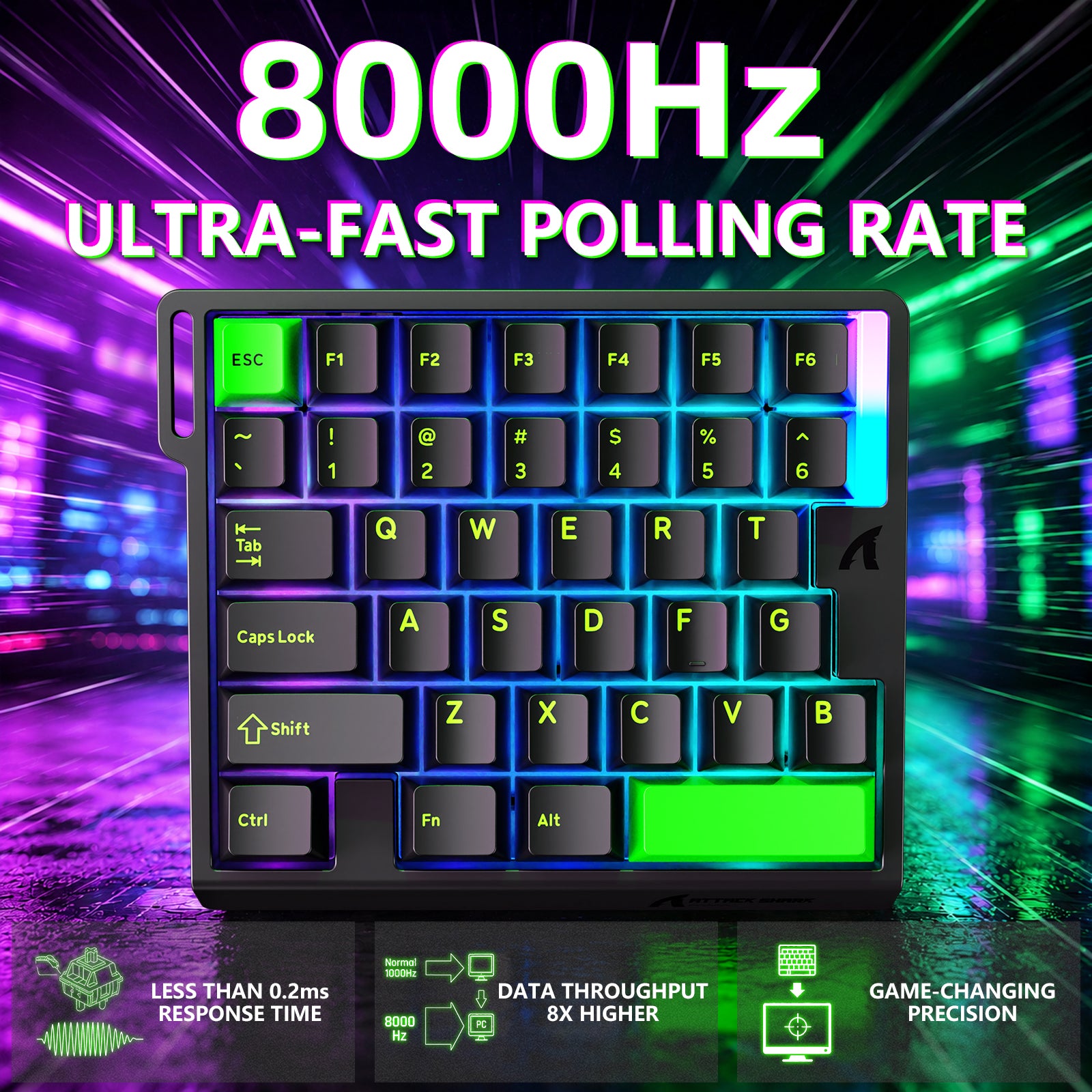 Teclado com Interruptor Magnético One-Handed ATTACK SHARK M36 HE & Cabo Aviador LED ULTRA C01
