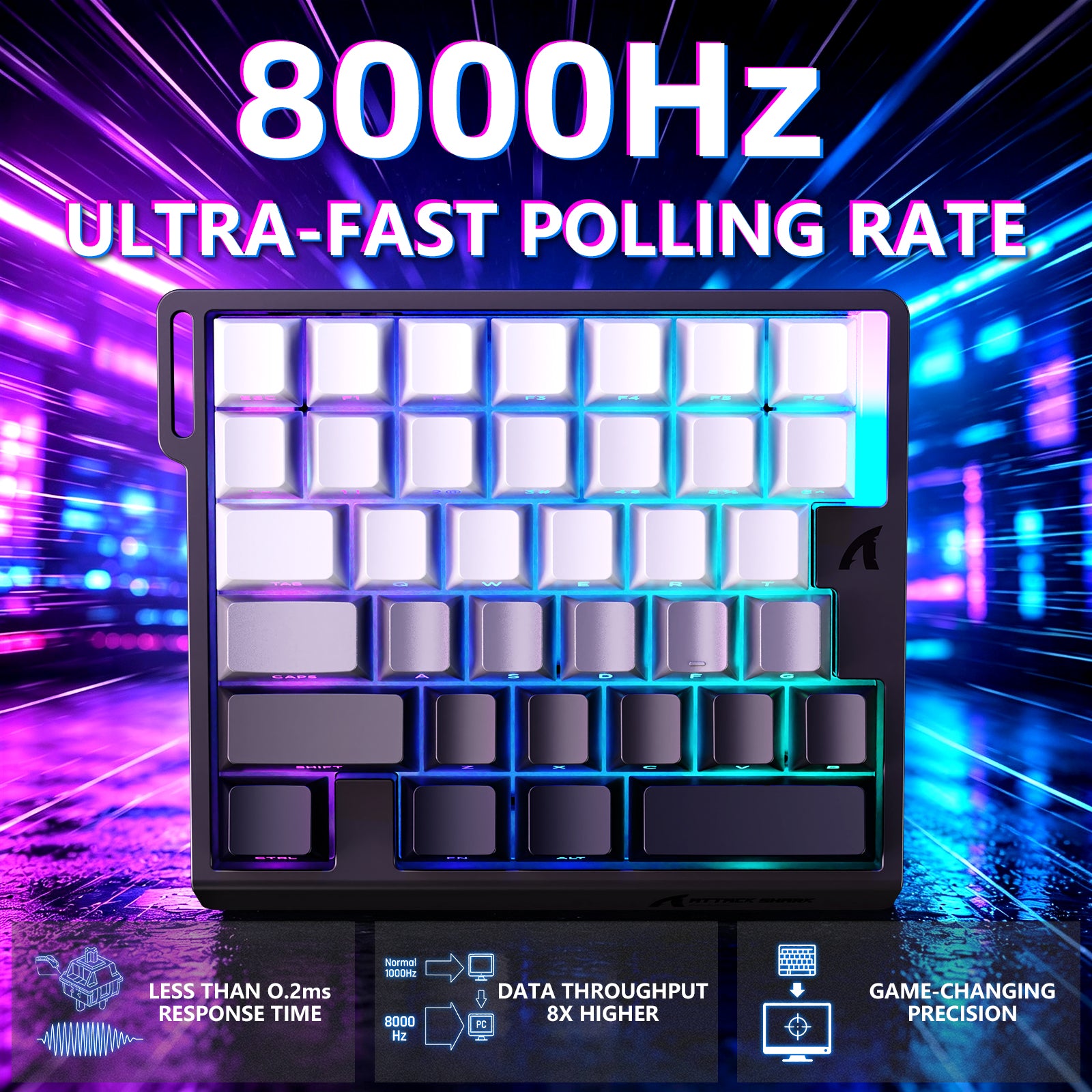 Teclado com Interruptor Magnético One-Handed ATTACK SHARK M36 HE & Cabo Aviador LED ULTRA C01