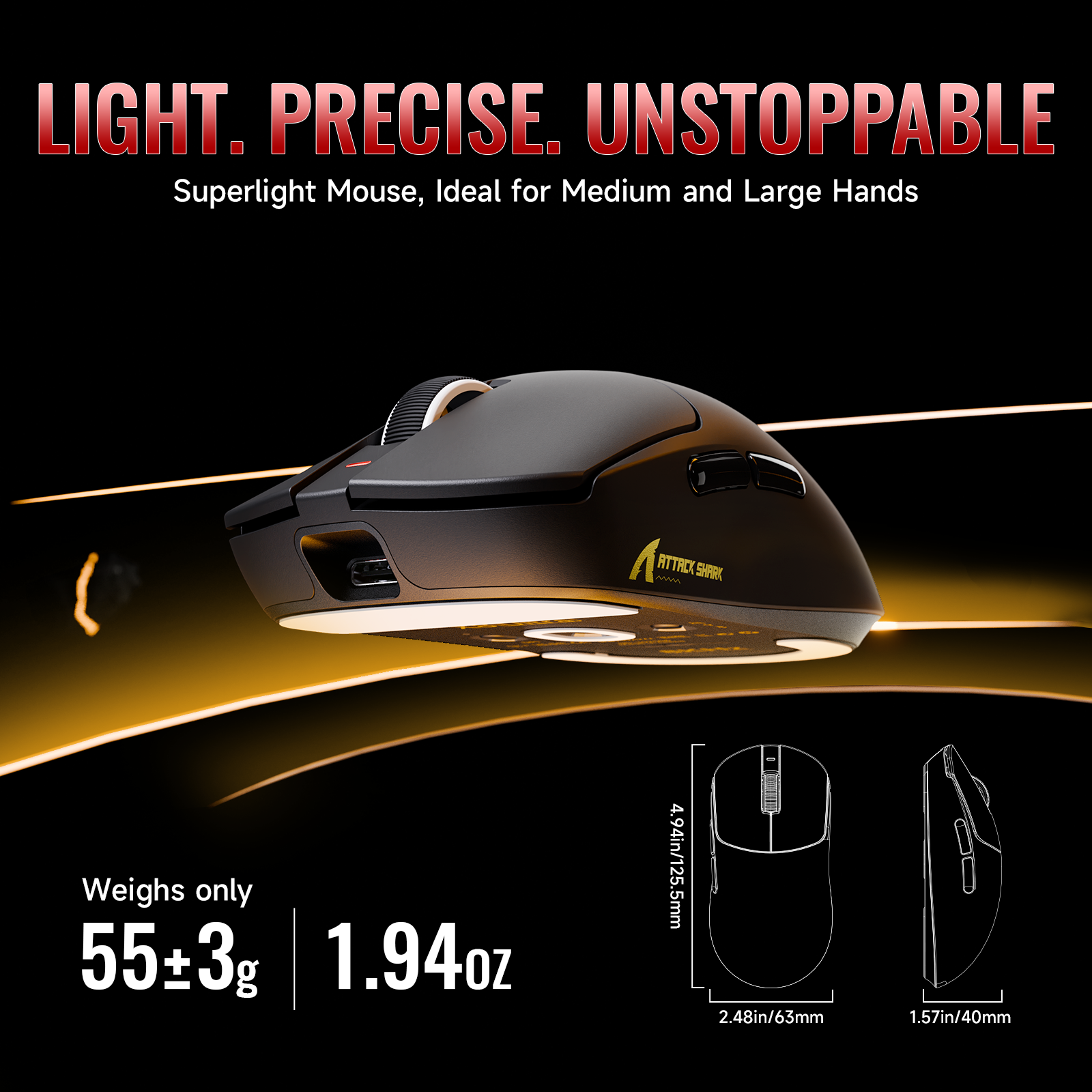 Mouse Gamer Sem Fio Leve Tri-modo ATTACK SHARK Série X8