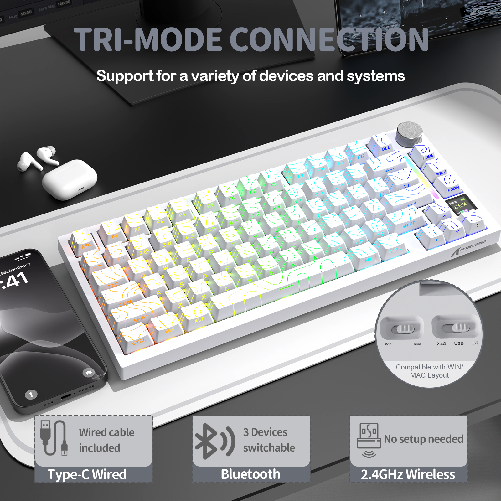 Teclado Mecânico Tri-modo ATTACK SHARK X820Ultra Gasket