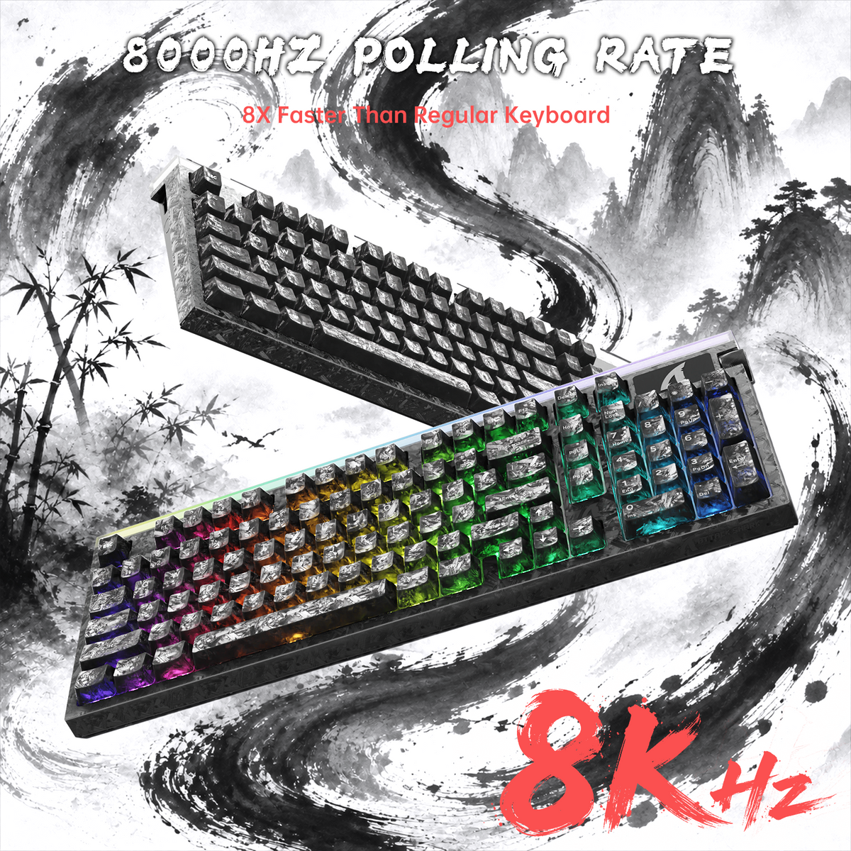 Teclado com fio ATTACK SHARK R98 HE Carbon Fiber, gatilho rápido, interruptor magnético, com cabo enrolado C01 Ultra RGB