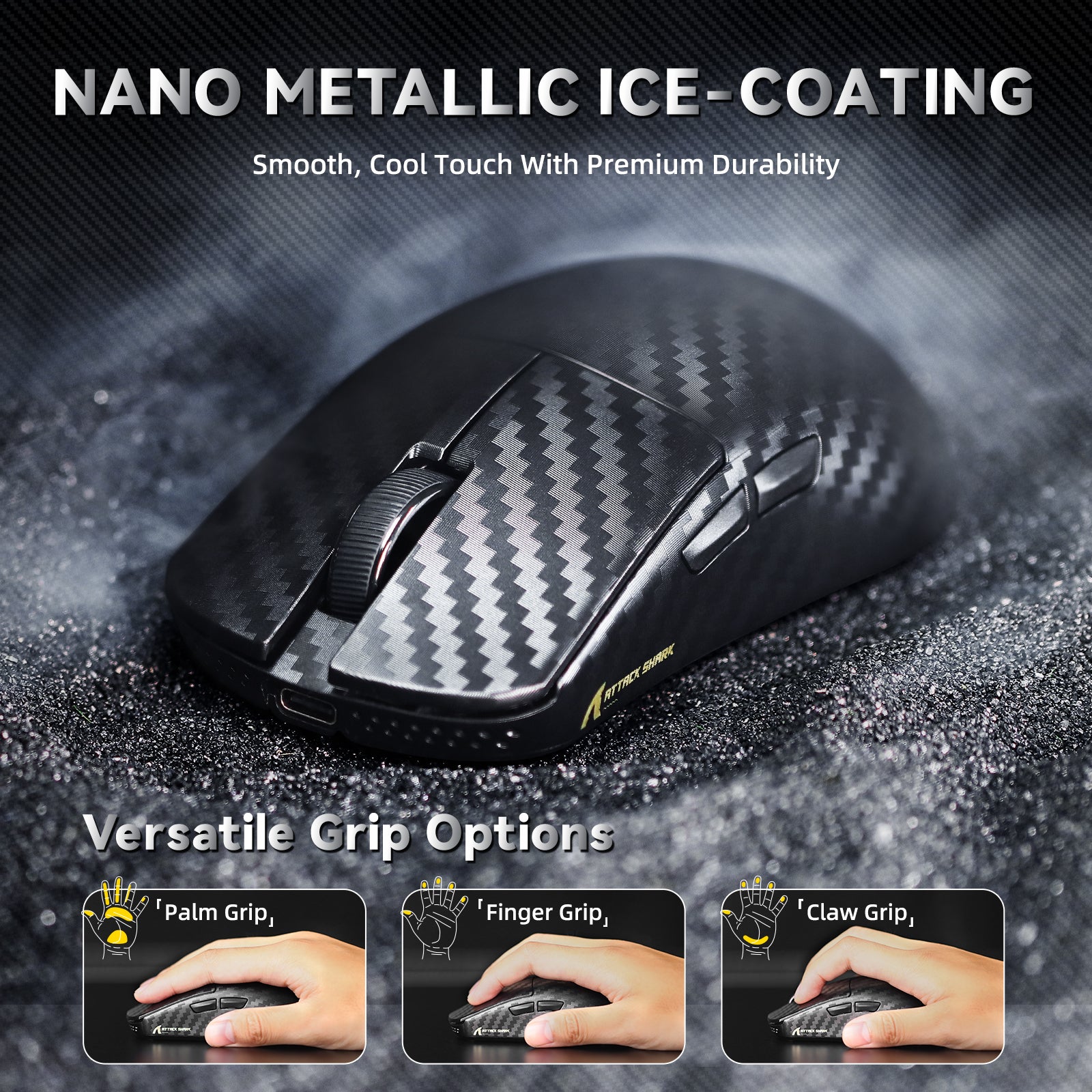 Mouse Gamer Sem Fio ATTACK SHARK R11 ULTRA Fibra de Carbono 8K PAW3950MAX com Cabo LED Ultra C06