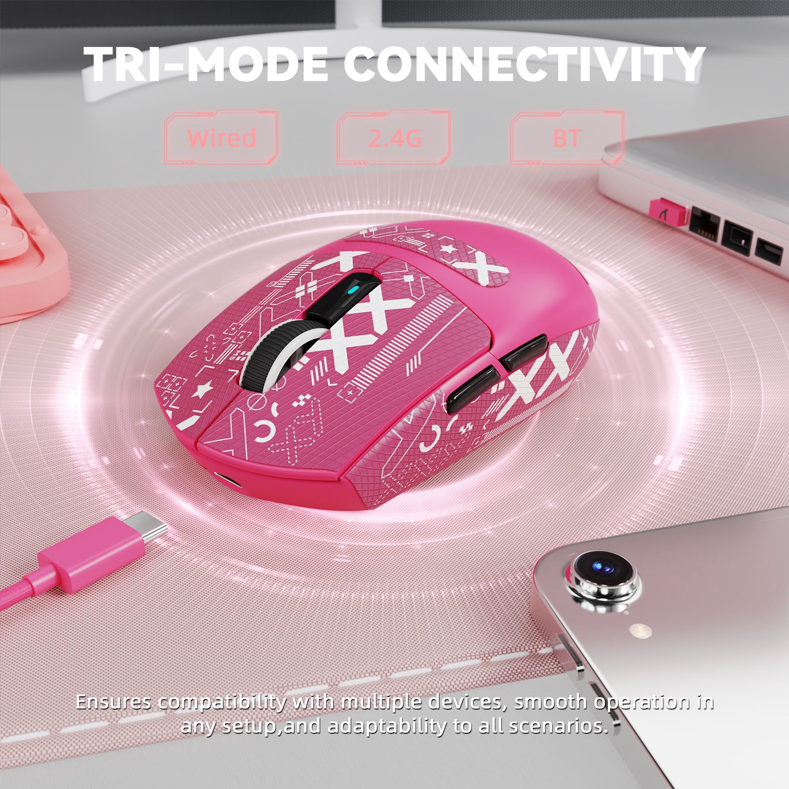 Mouse Gamer Sem Fio ATTACK SHARK G3PRO Tri-mode com Base de Carregamento 25000 DPI Ultraleve