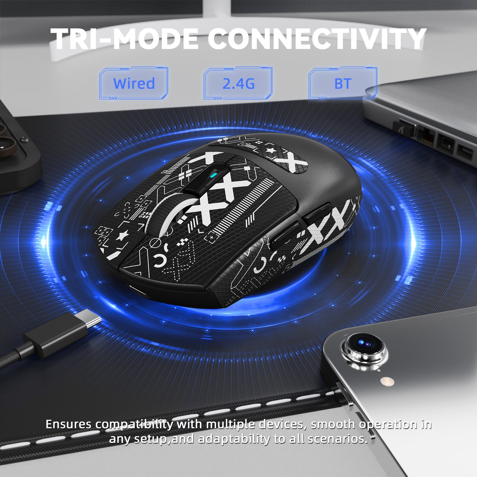 Mouse Gamer Sem Fio ATTACK SHARK G3PRO Tri-mode com Base de Carregamento 25000 DPI Ultraleve