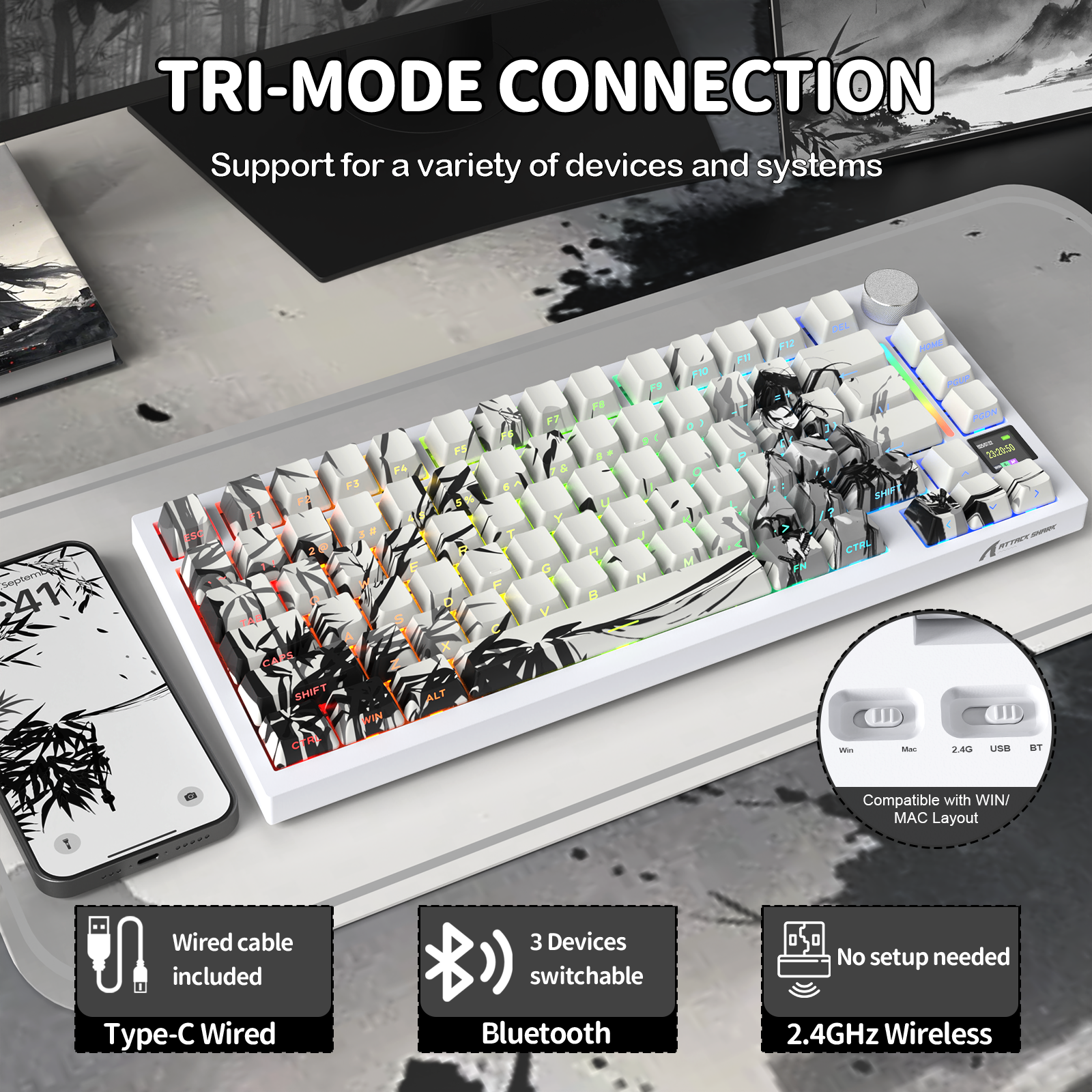 Teclado Mecânico Tri-modo ATTACK SHARK X820Ultra Gasket