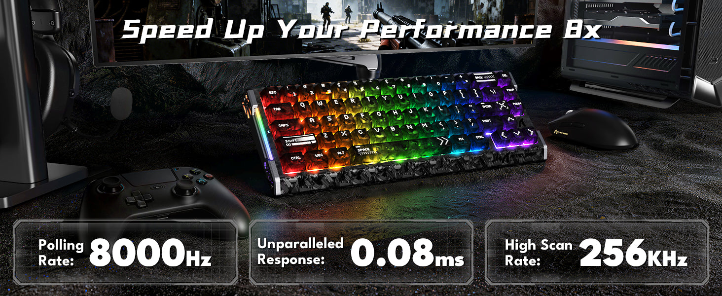 Teclado com Fio ATTACK SHARK R68 HE Rapid Trigger com Switch Magnético em Fibra de Carbono e Cabo RGB Enrolado C01 Ultra