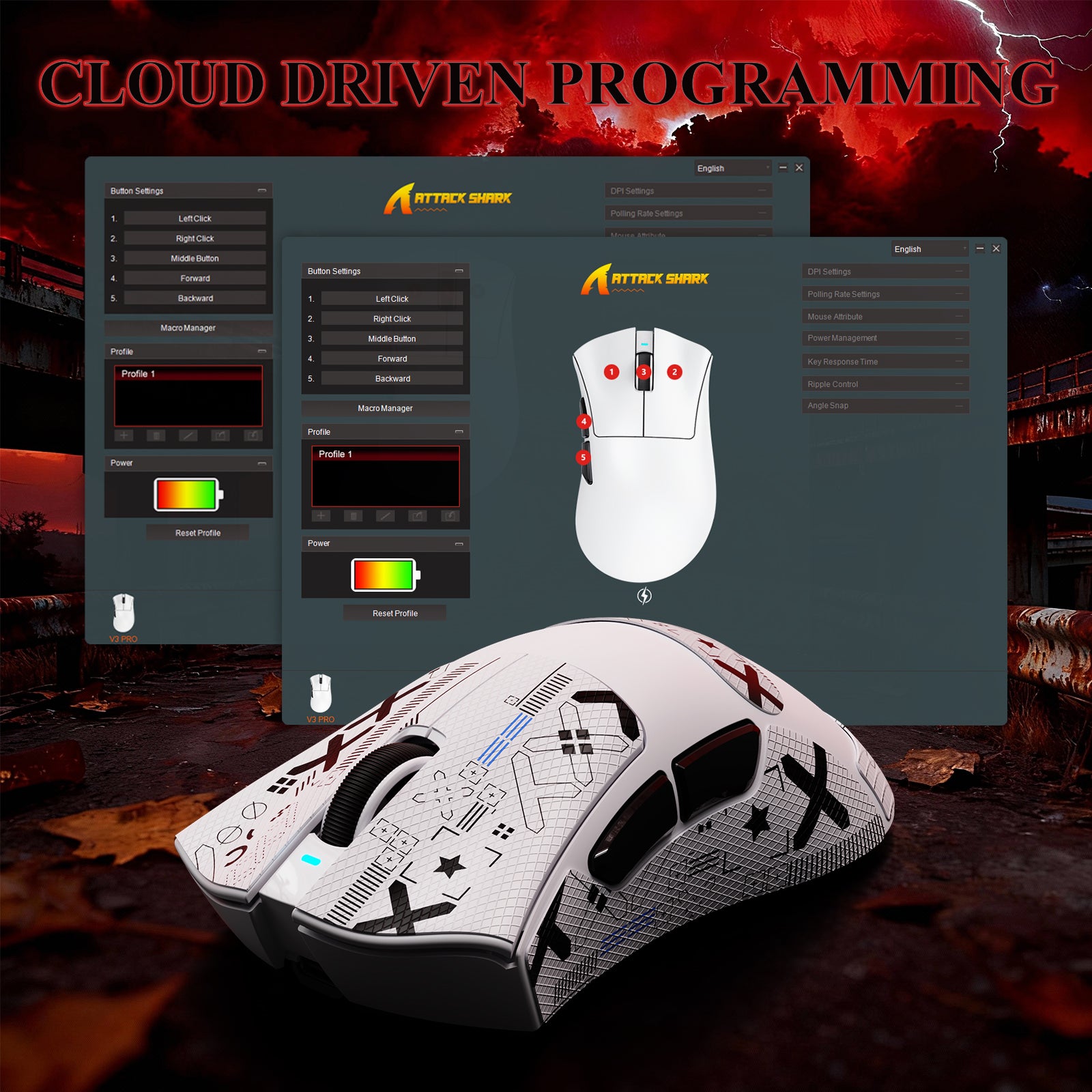 Mouse Gamer Tri-modo Ultra-Leve ATTACK SHARK V3PRO com Dock de Carregamento