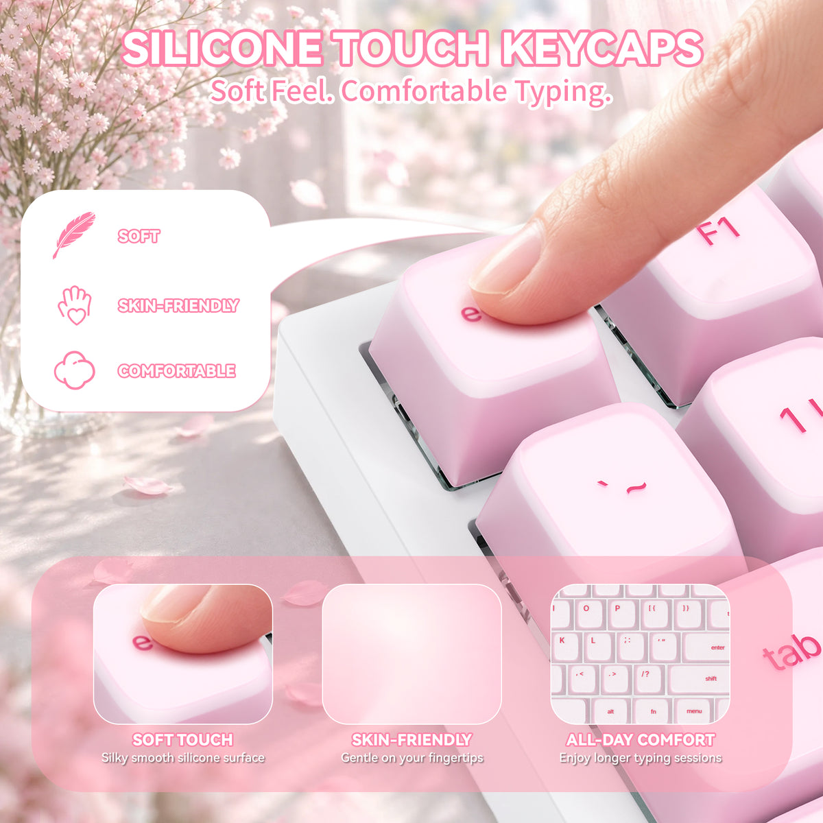 ATTACK SHARK SK01 Conjunto de 113 teclas com keycaps de silicone, perfil Cherry, ANSI, rosa