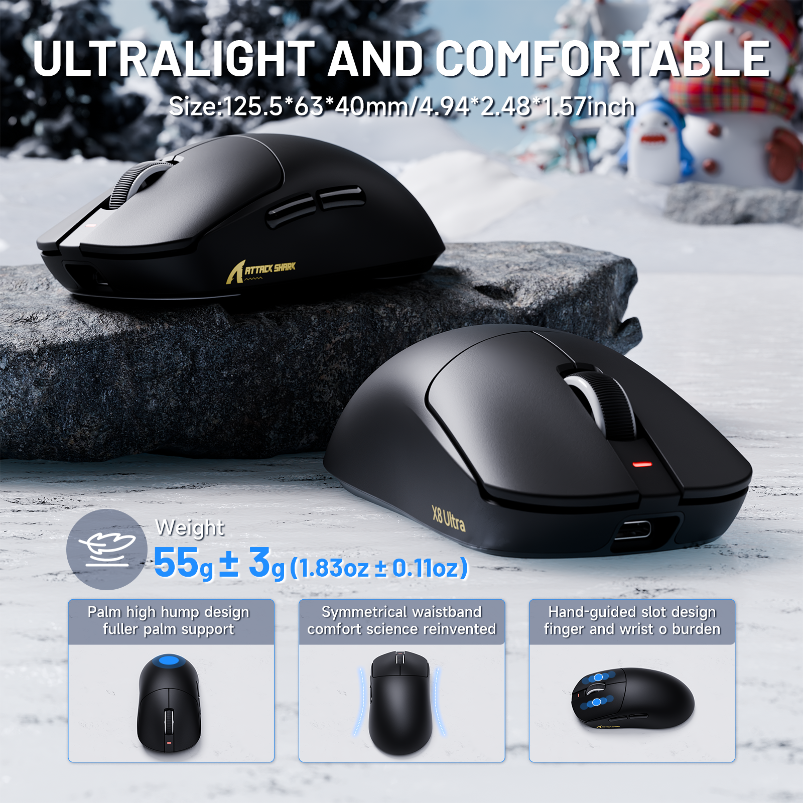 Mouse Gamer Sem Fio ATTACK SHARK X8 Ultra 8KHz Com Cabo C06 Ultra