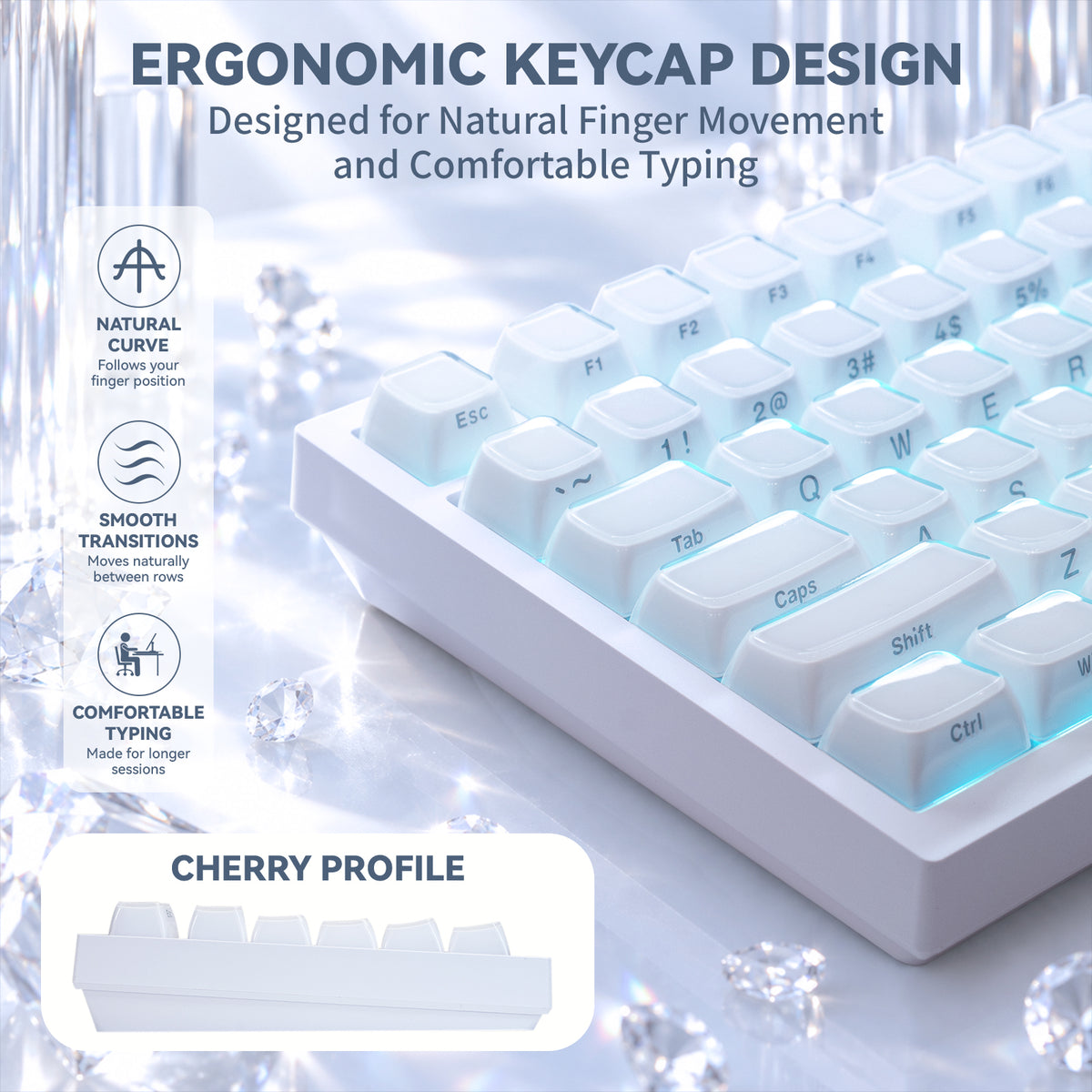 ATTACK SHARK SK03, 136 teclas, keycaps de cristal, perfil ASA, ANSI/ISO