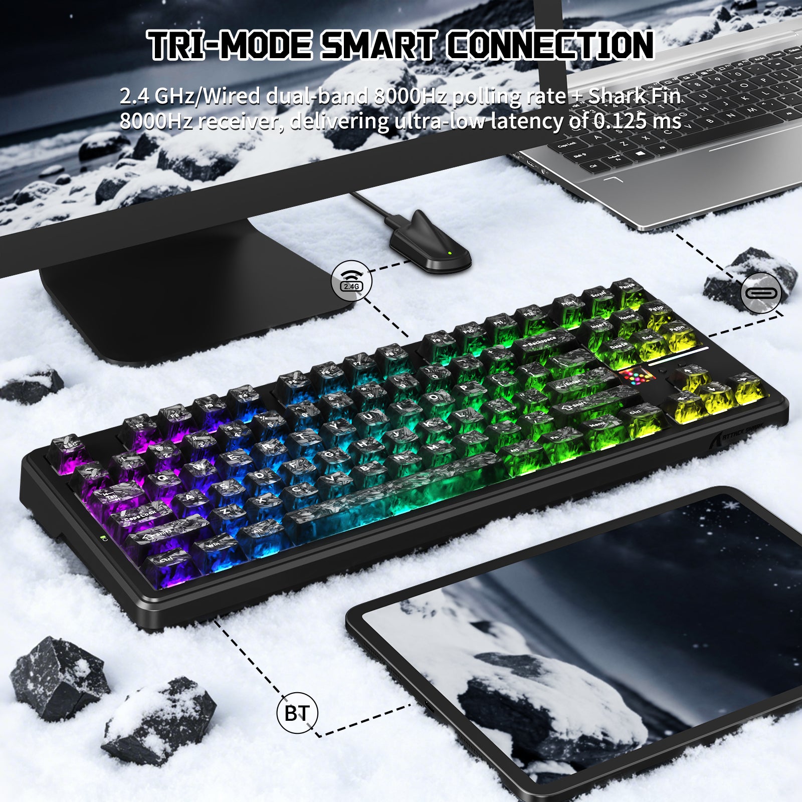 Teclado Mecânico Sem Fio ATTACK SHARK X87 ULTRA com Receptor Sem Fio 8K