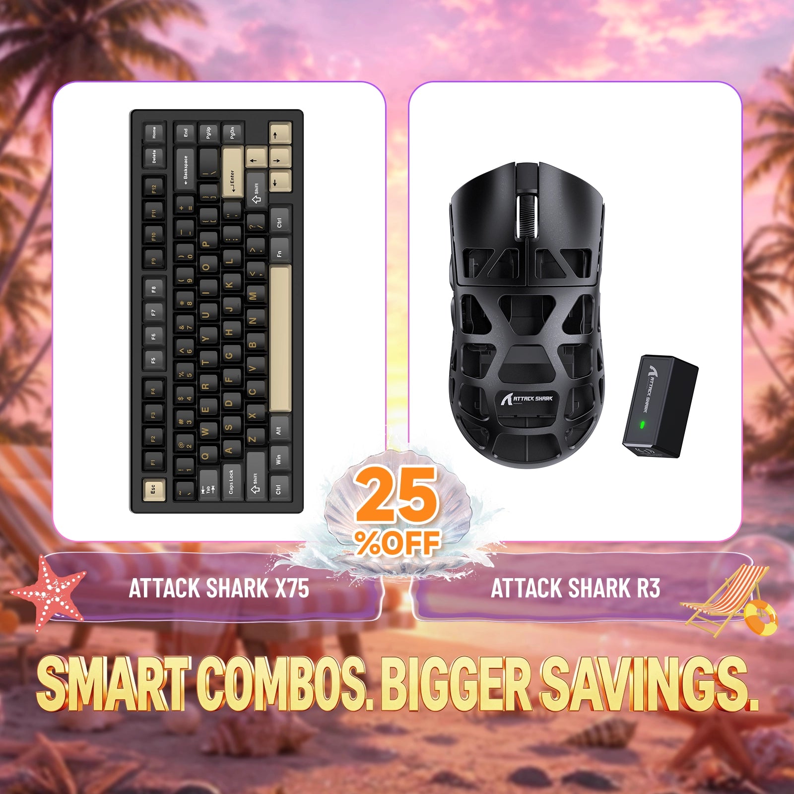 Kit ATTACK SHARK X75 Teclado de Alumínio Completo + Mouse Gamer de Liga de Magnésio R3