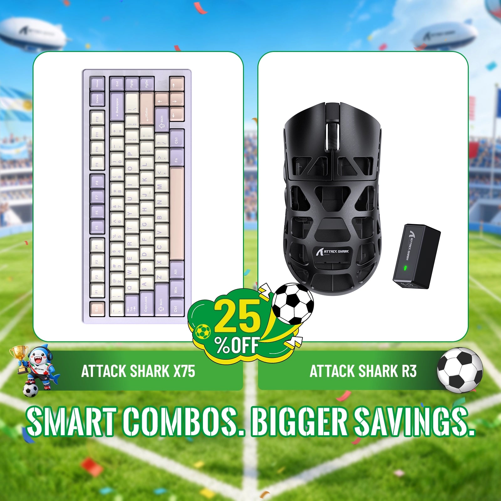 Kit ATTACK SHARK X75 Teclado de Alumínio Completo + Mouse Gamer de Liga de Magnésio R3