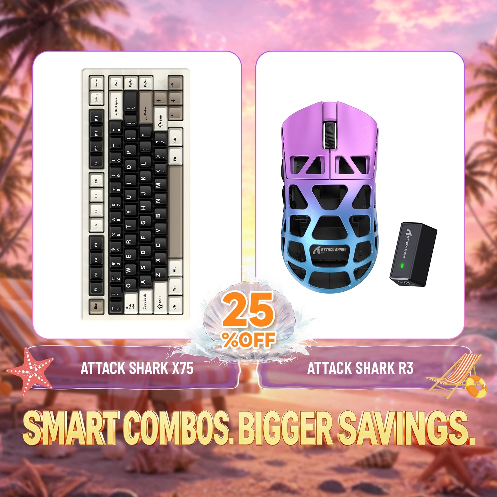 Kit ATTACK SHARK X75 Teclado de Alumínio Completo + Mouse Gamer de Liga de Magnésio R3
