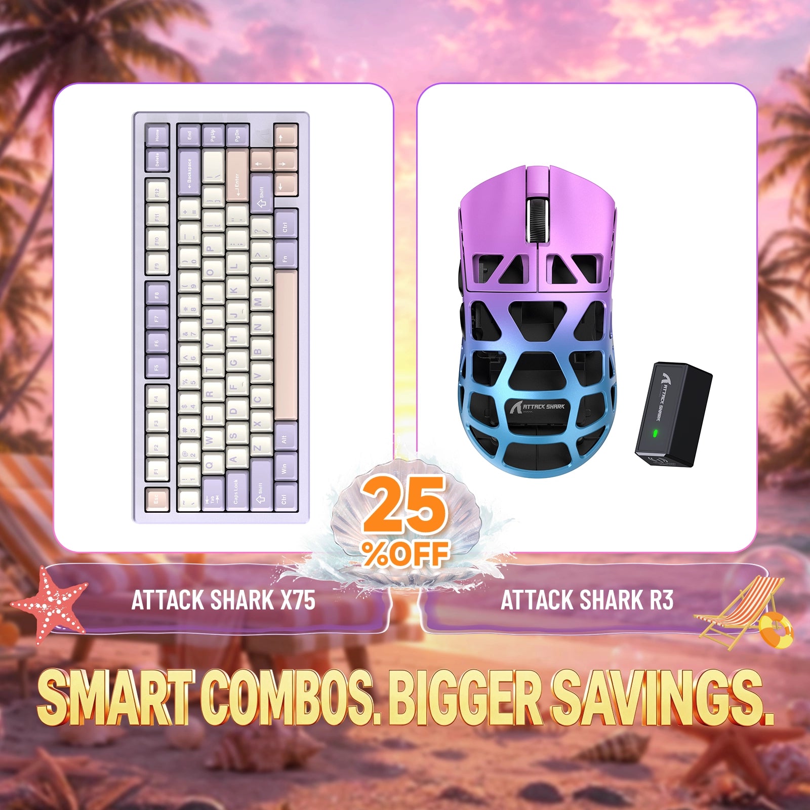 Kit ATTACK SHARK X75 Teclado de Alumínio Completo + Mouse Gamer de Liga de Magnésio R3