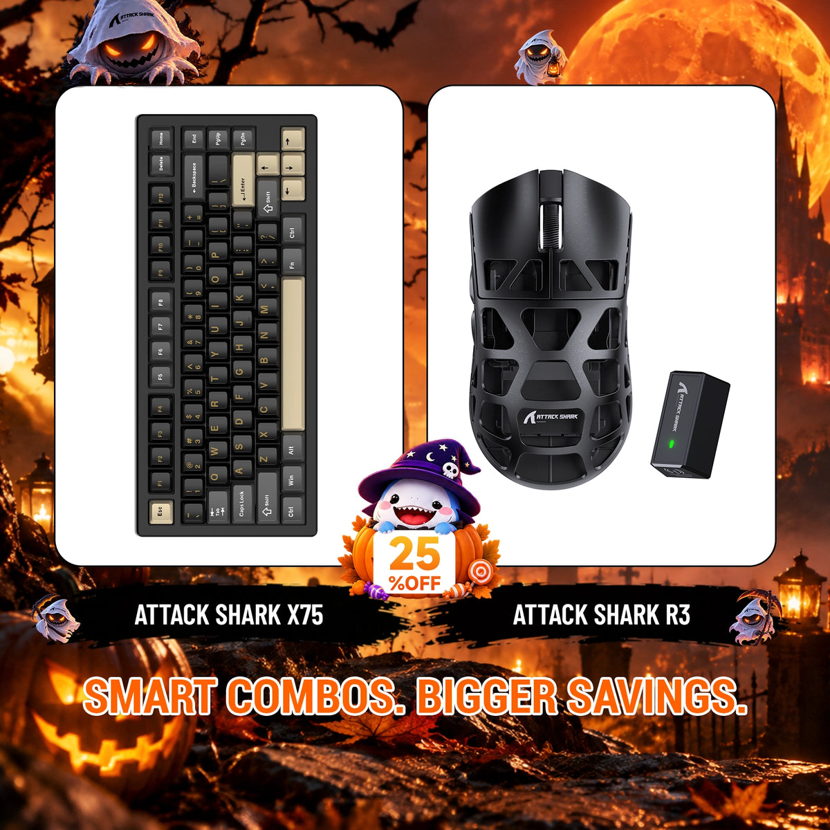 Kit ATTACK SHARK X75 Teclado de Alumínio Completo + Mouse Gamer de Liga de Magnésio R3