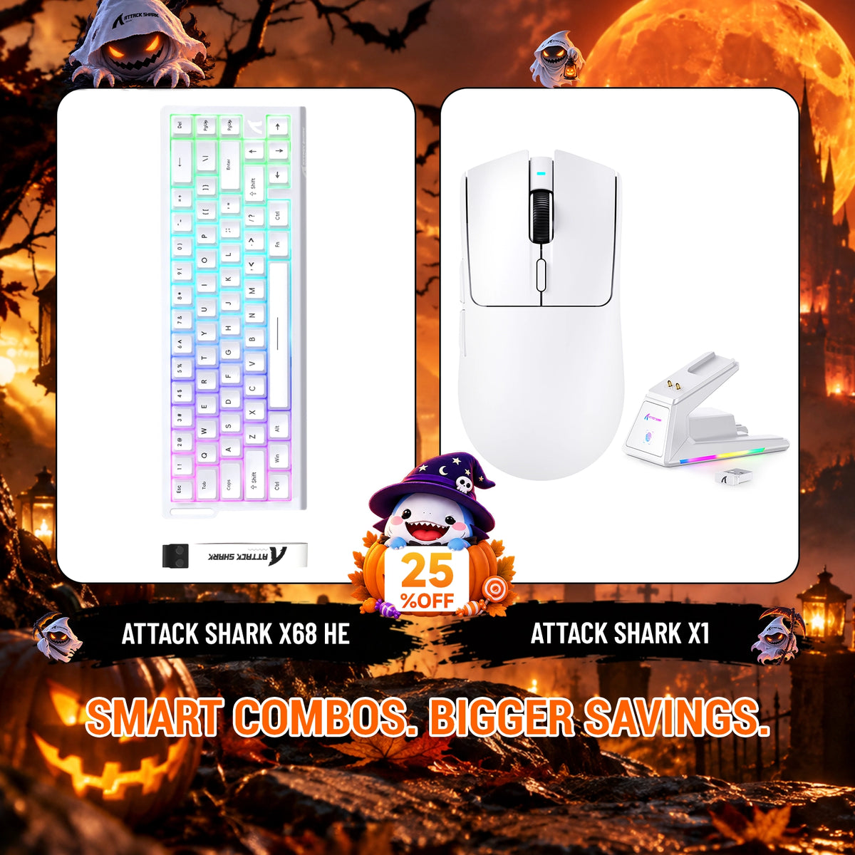 Kit ATTACK SHARK X68HE Teclado Rapid Trigger + Mouse Gamer Sem Fio X1