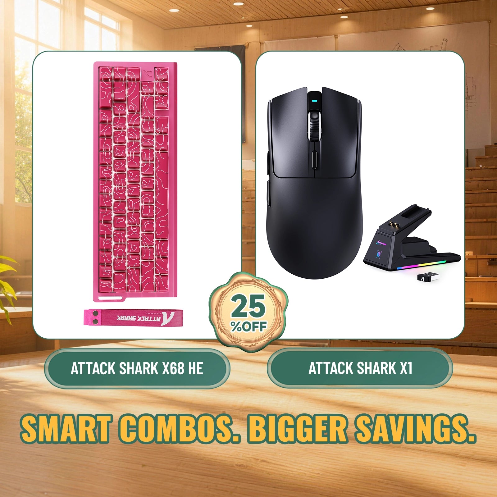 Kit ATTACK SHARK X68HE Teclado Rapid Trigger + Mouse Gamer Sem Fio X1
