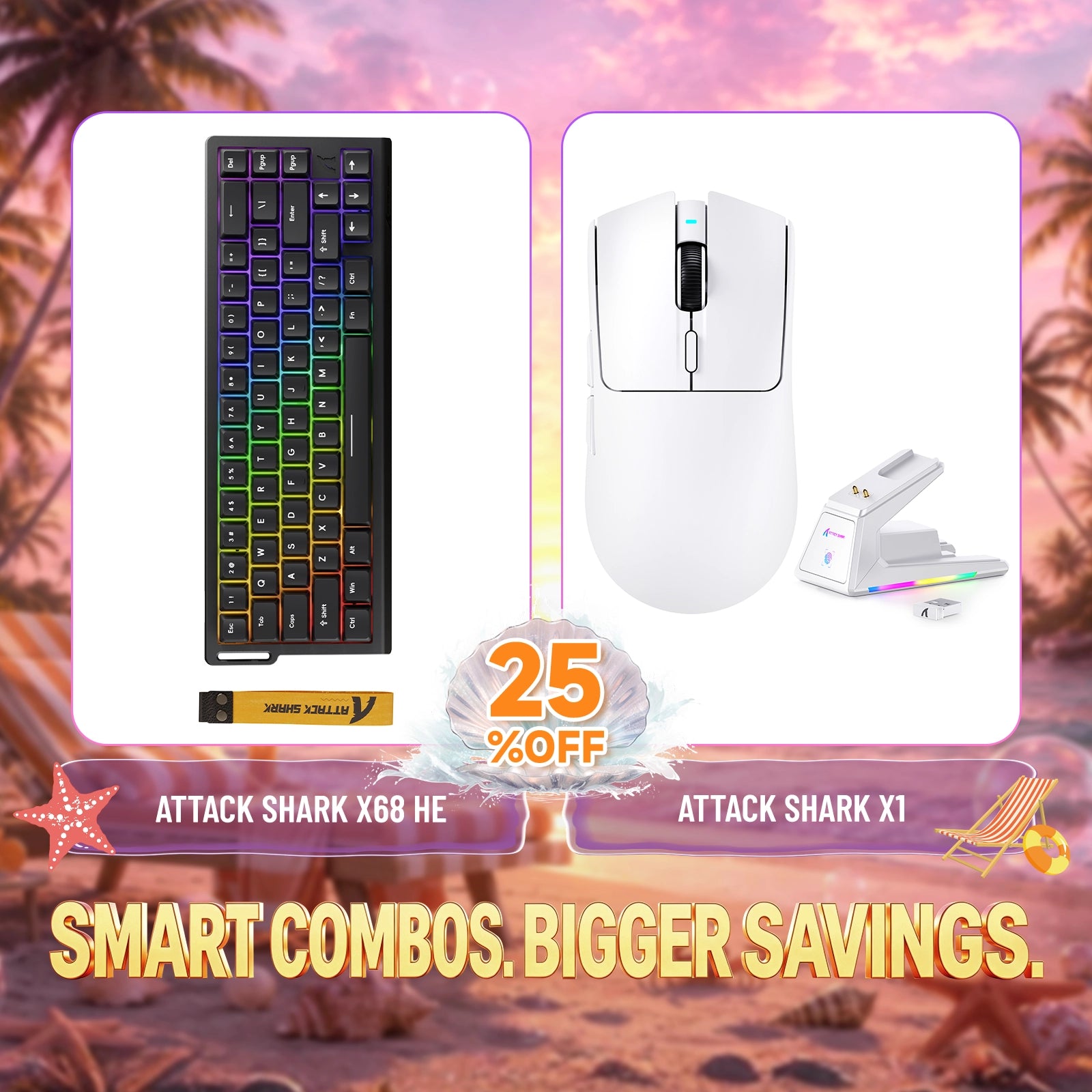 Kit ATTACK SHARK X68HE Teclado Rapid Trigger + Mouse Gamer Sem Fio X1