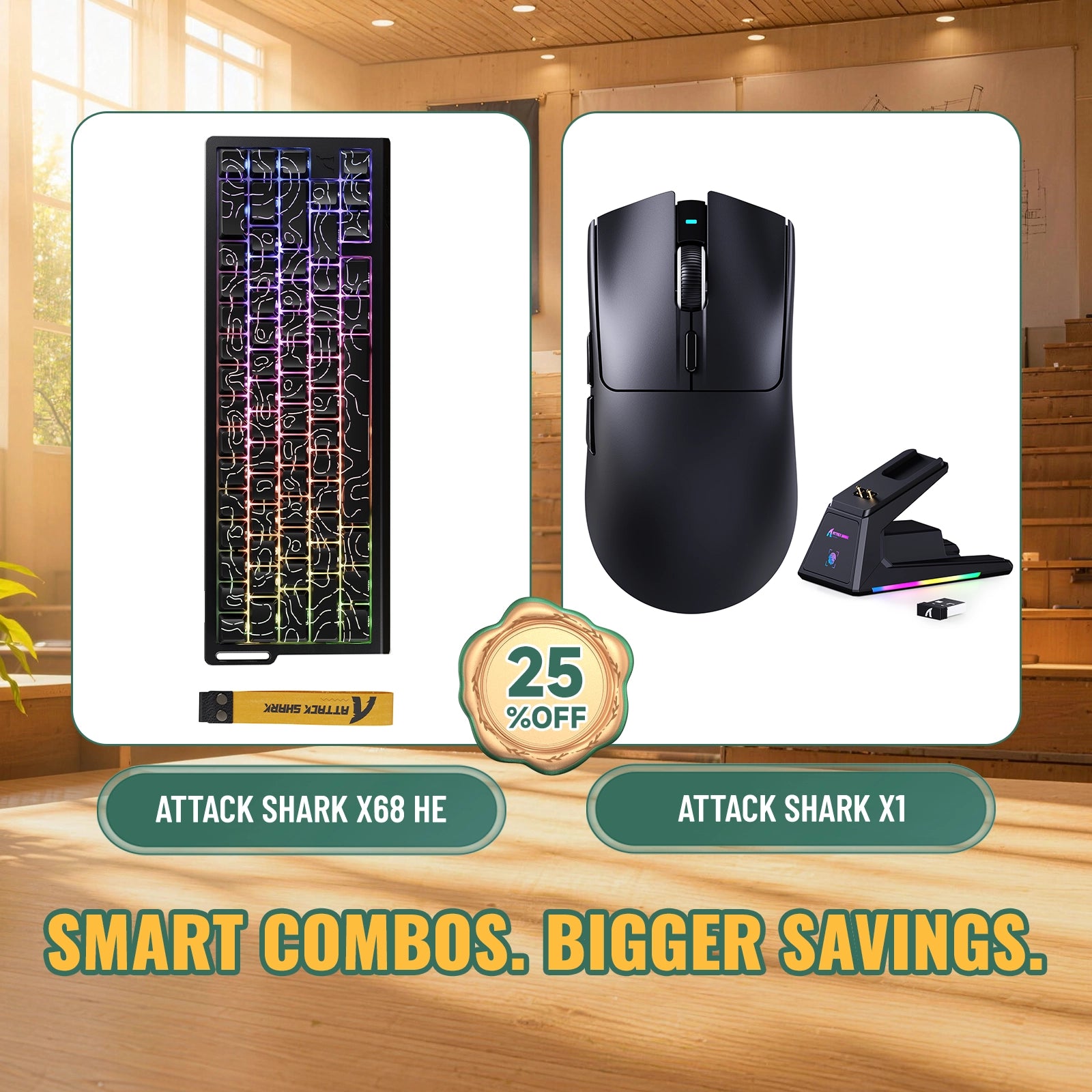 Kit ATTACK SHARK X68HE Teclado Rapid Trigger + Mouse Gamer Sem Fio X1
