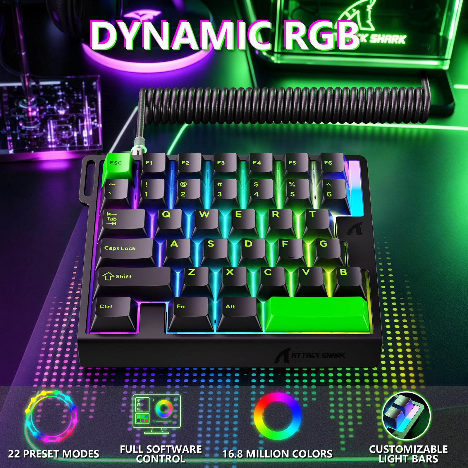 Teclado com Interruptor Magnético One-Handed ATTACK SHARK M36 HE & Cabo Aviador LED ULTRA C01