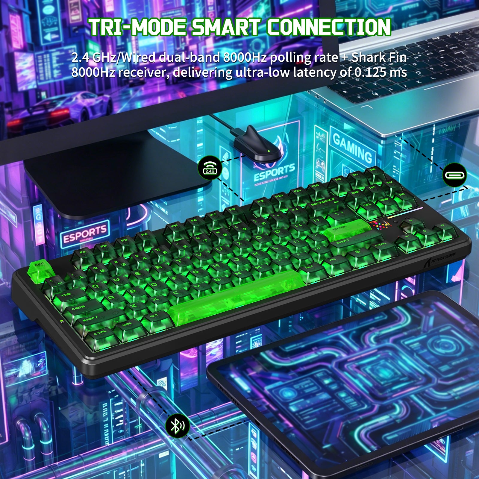 Teclado Mecânico Sem Fio ATTACK SHARK X87 ULTRA com Receptor Sem Fio 8K
