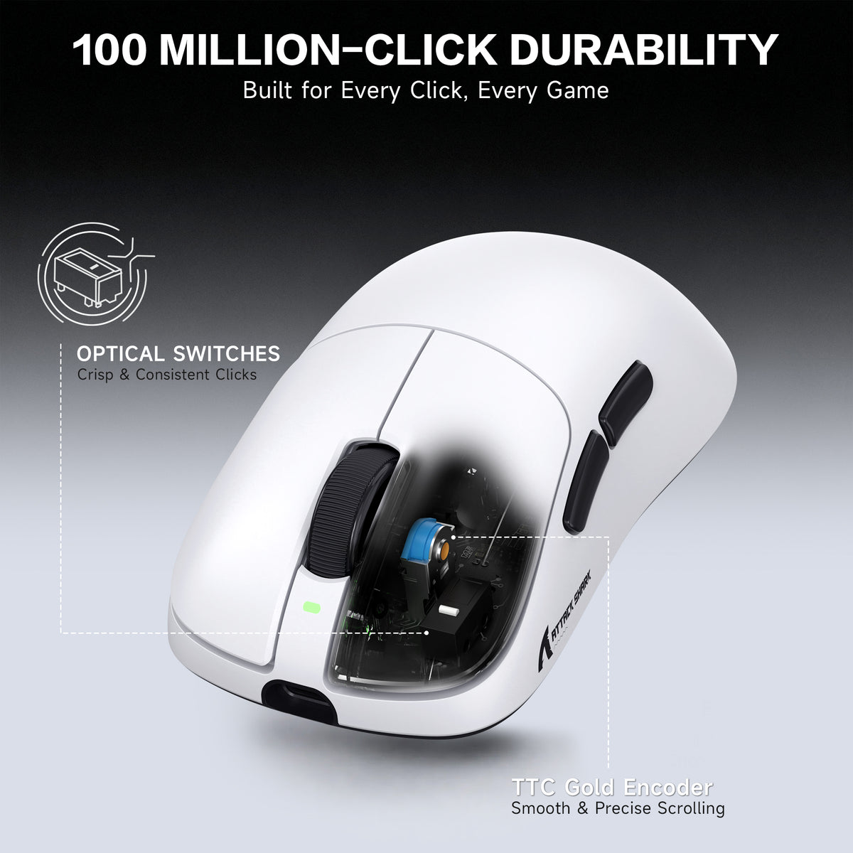 ATTACK SHARK V2 AIR PAW3955MAX Mouse Gamer Sem Fio Ergonômico