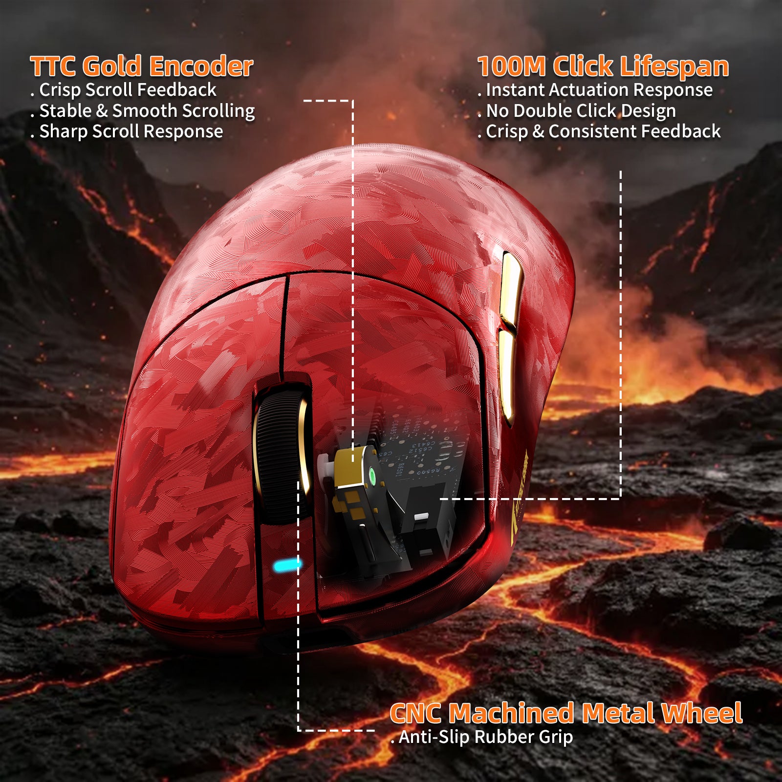 Mouse Gamer Sem Fio ATTACK SHARK RS3 ULTRA Fibra de Carbono PAW3955MAX com Cabo LED Ultra C06
