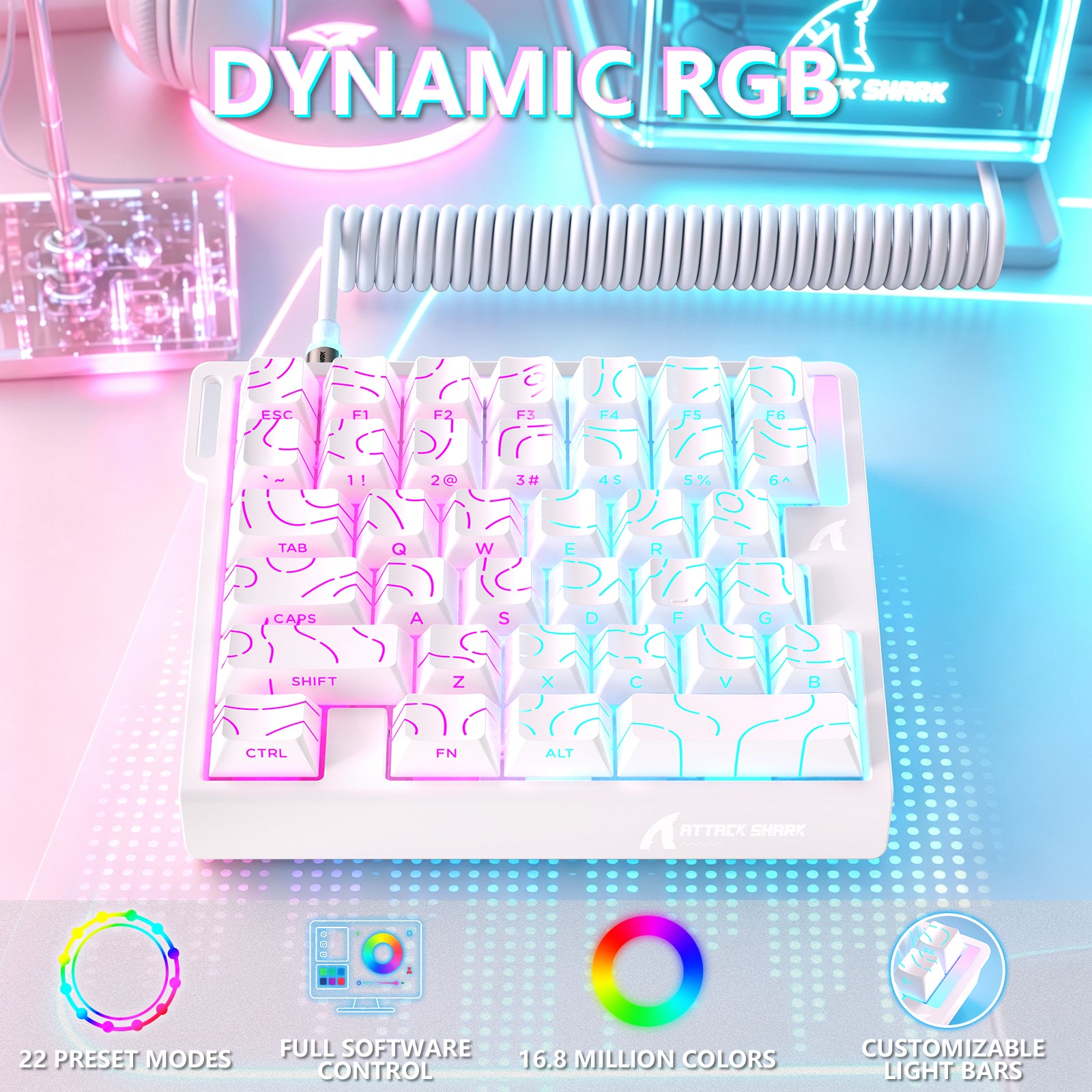 Teclado com Interruptor Magnético One-Handed ATTACK SHARK M36 HE & Cabo Aviador LED ULTRA C01