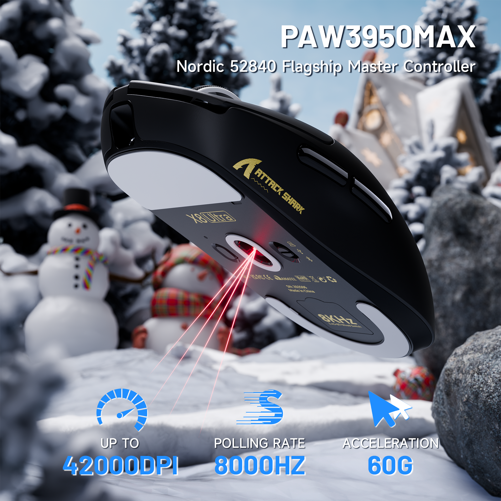 Mouse Gamer Sem Fio ATTACK SHARK X8 Ultra 8KHz Com Cabo C06 Ultra