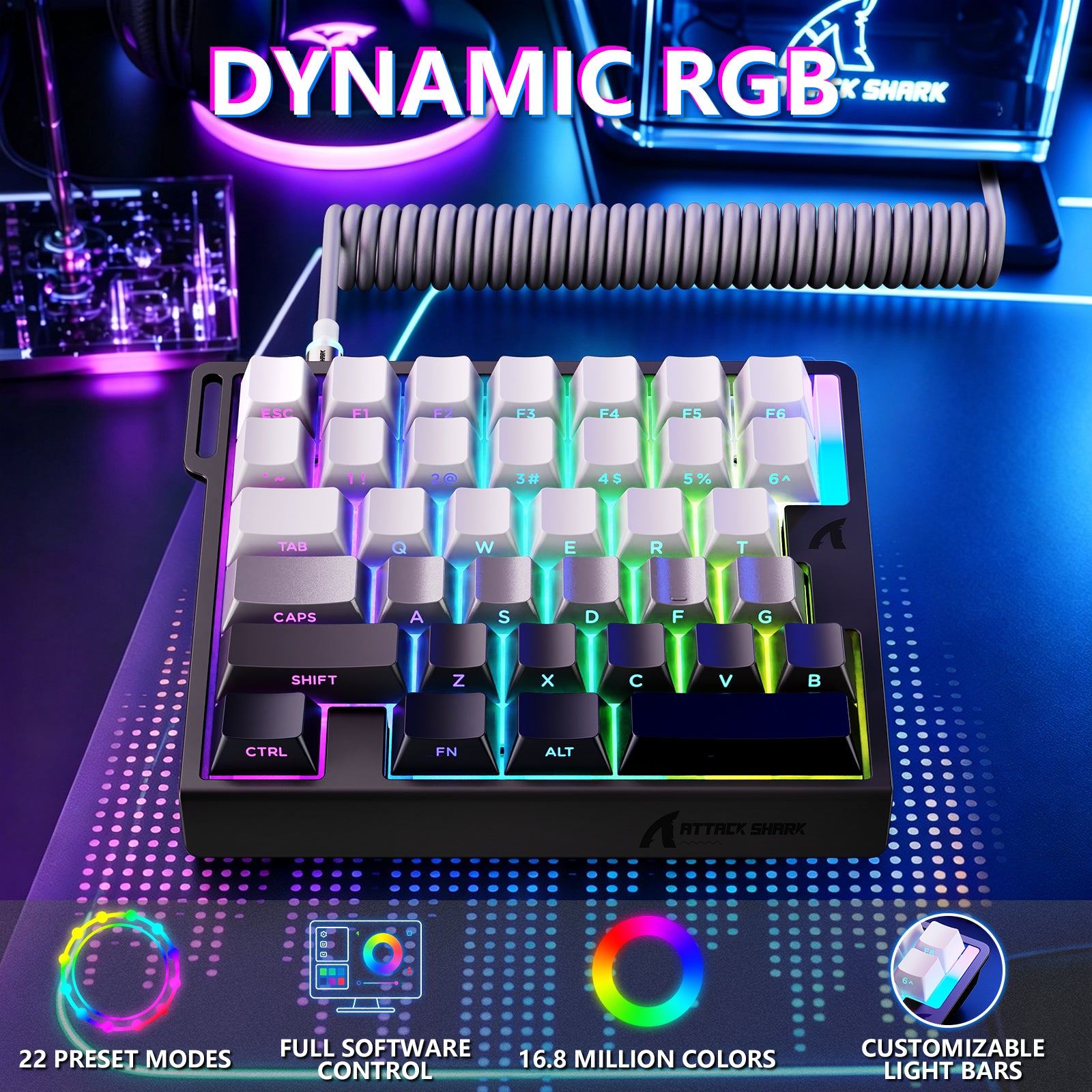 Teclado com Interruptor Magnético One-Handed ATTACK SHARK M36 HE & Cabo Aviador LED ULTRA C01