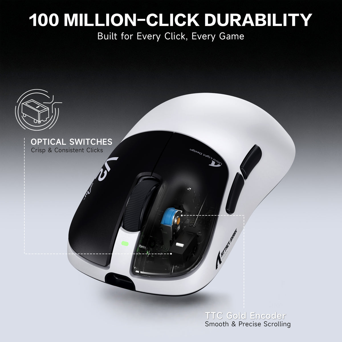 ATTACK SHARK V2 AIR PAW3955MAX Mouse Gamer Sem Fio Ergonômico