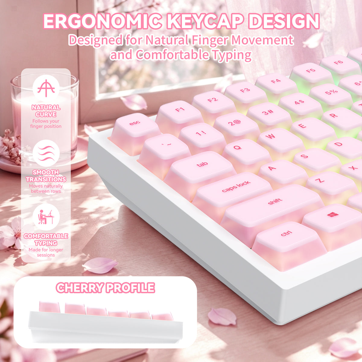 ATTACK SHARK SK01 Conjunto de 113 teclas com keycaps de silicone, perfil Cherry, ANSI, rosa