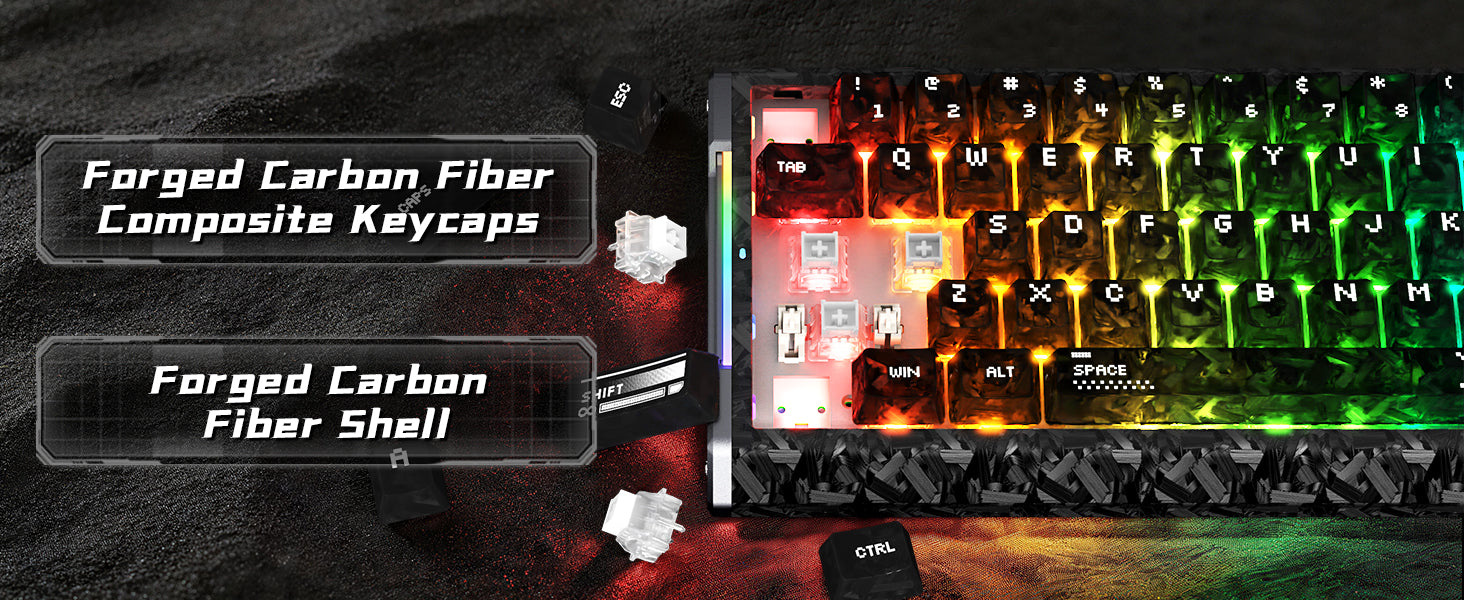 Teclado com Fio ATTACK SHARK R68 HE Rapid Trigger com Switch Magnético em Fibra de Carbono e Cabo RGB Enrolado C01 Ultra