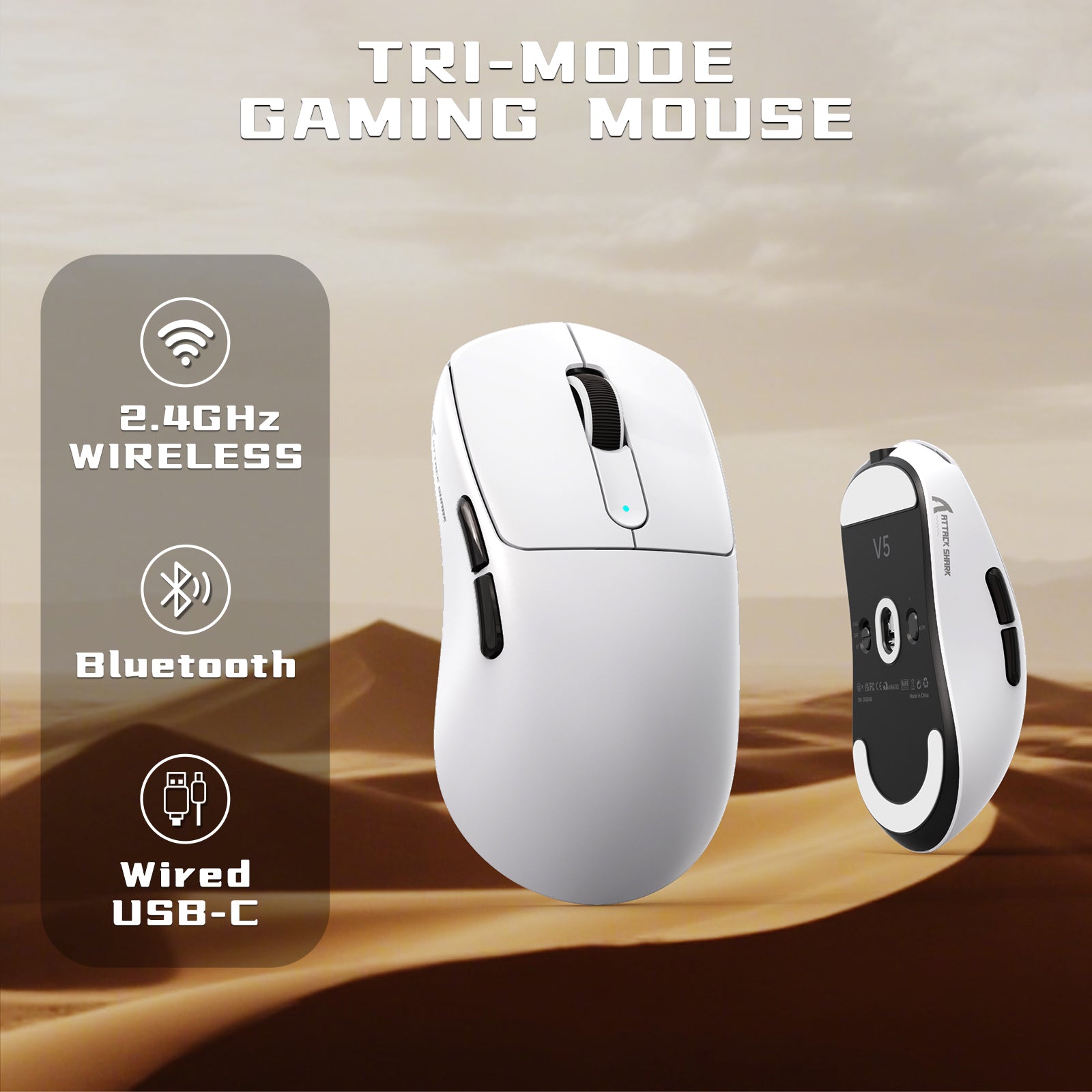 Mouse Gamer Sem Fio ATTACK SHARK V5 8KHz PAW3950MAX com Cabo C06 Ultra
