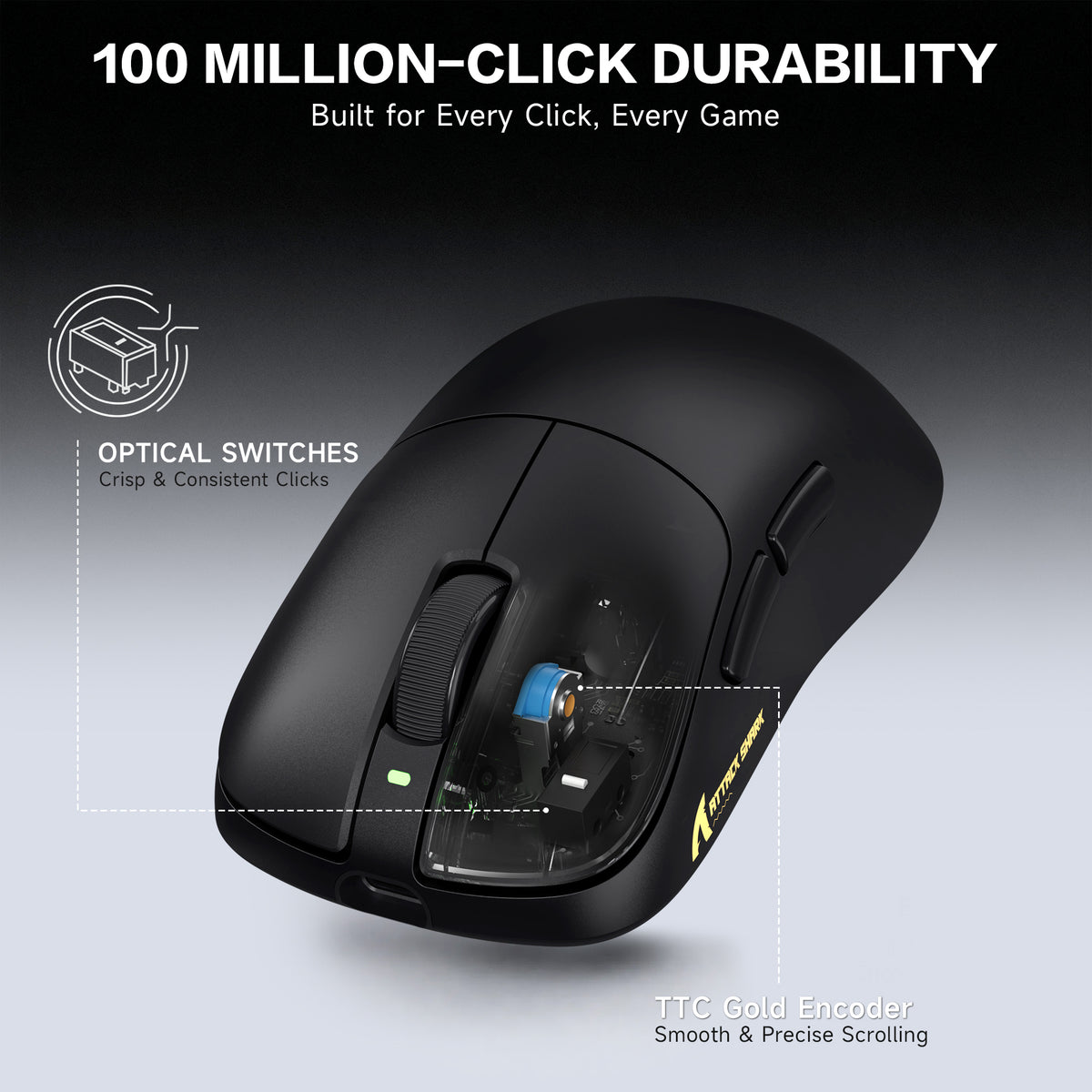 ATTACK SHARK V2 AIR PAW3955MAX Mouse Gamer Sem Fio Ergonômico