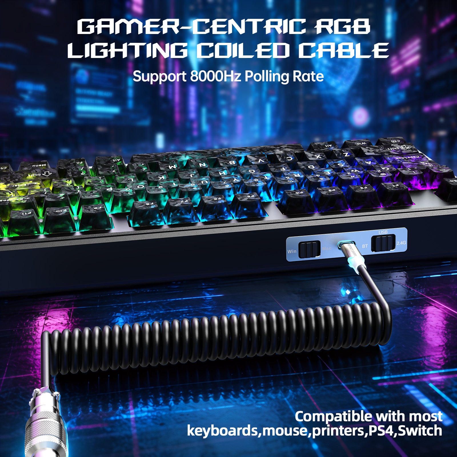 Teclado Gamer Sem Fio ATTACK SHARK X87 ULTRA com Receptor 8KHz e Cabo Enrolado RGB