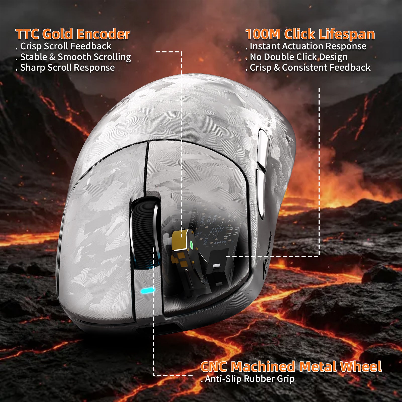 Mouse Gamer Sem Fio ATTACK SHARK RS3 ULTRA Fibra de Carbono PAW3955MAX com Cabo LED Ultra C06