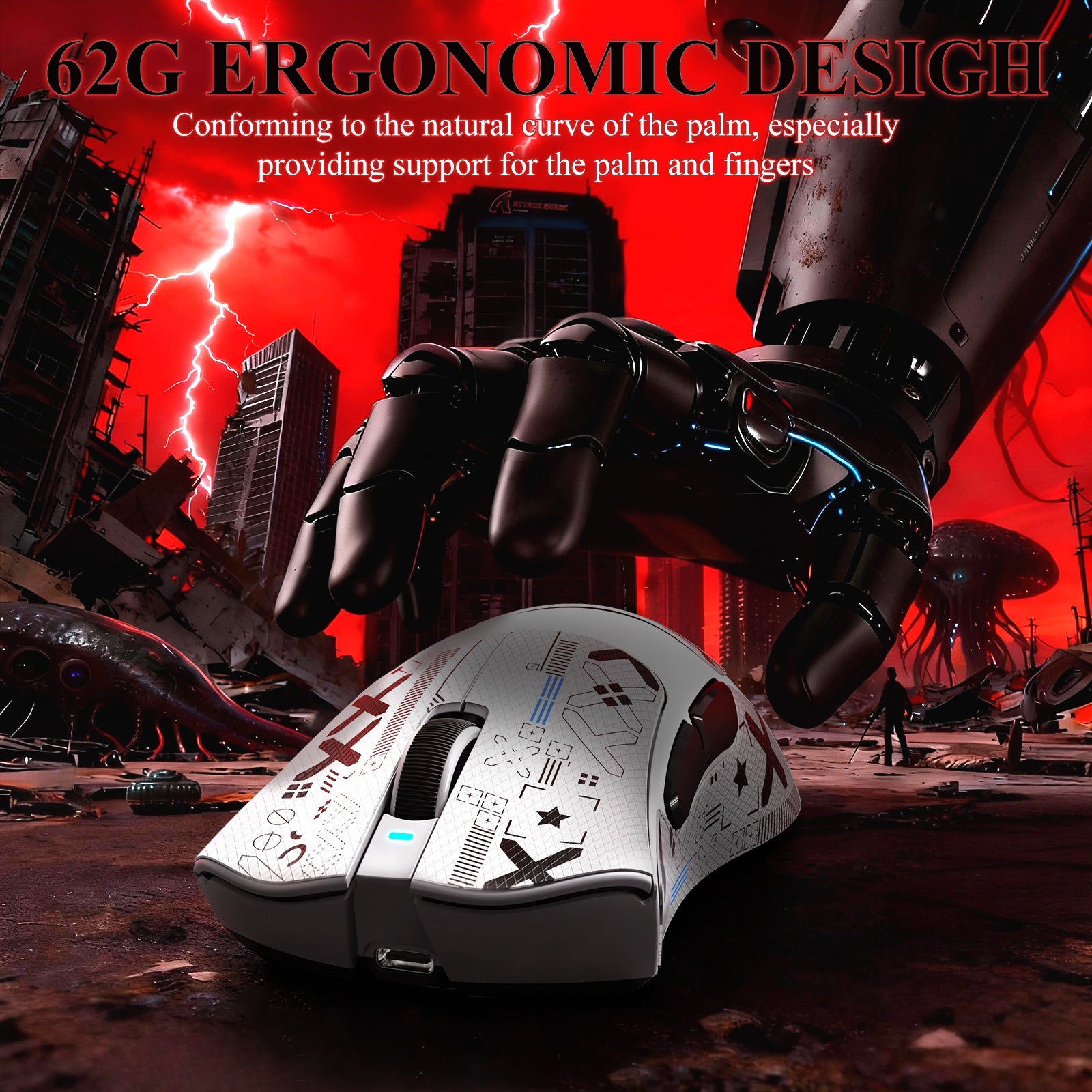 Mouse Gamer Tri-modo Ultra-Leve ATTACK SHARK V3PRO com Dock de Carregamento