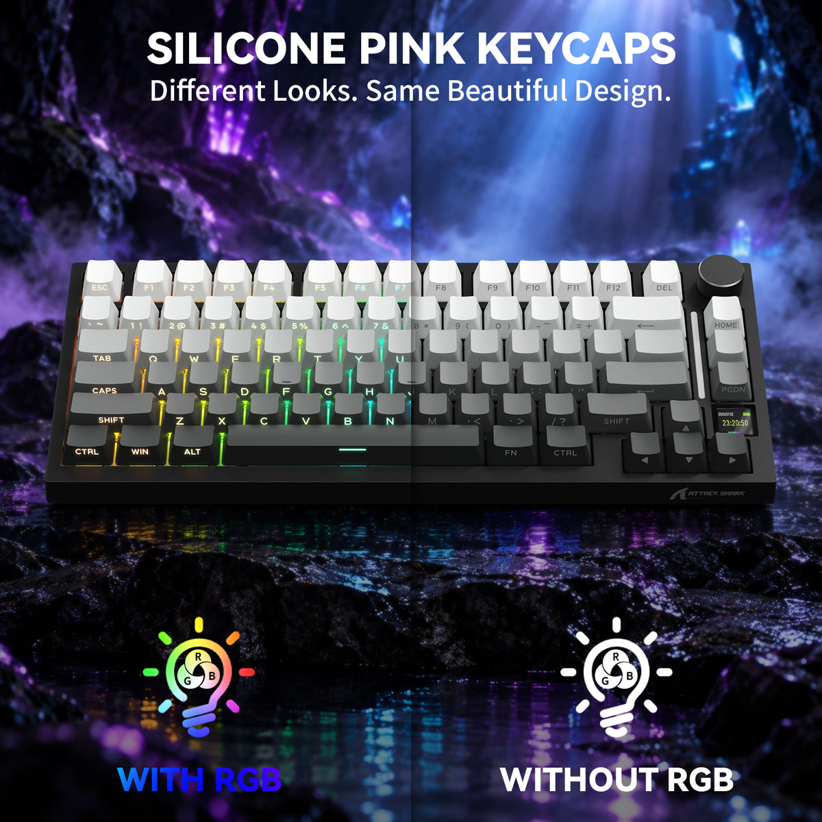 ATTACK SHARK SK06, 135 teclas, keycaps translúcidas com iluminação, ANSI/ISO