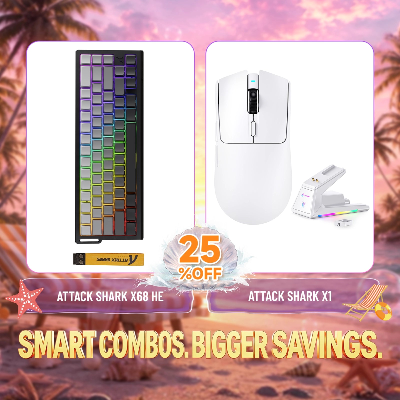 Kit ATTACK SHARK X68HE Teclado Rapid Trigger + Mouse Gamer Sem Fio X1