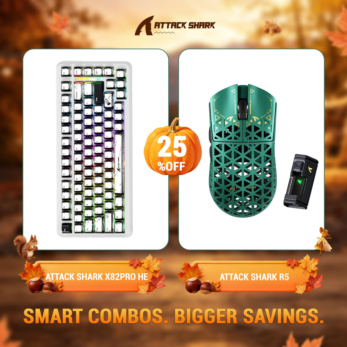 Pacote de teclado com Rapid Trigger ATTACK SHARK X82 PRO HE + mouse gamer sem fio R5 de fibra de carbono