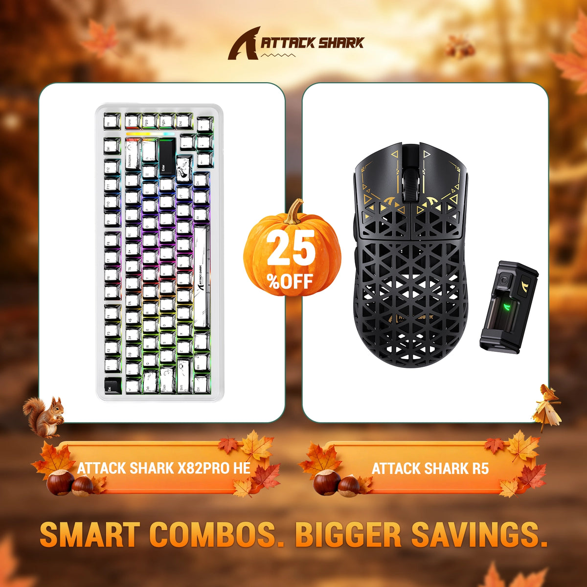 Pacote de teclado com Rapid Trigger ATTACK SHARK X82 PRO HE + mouse gamer sem fio R5 de fibra de carbono