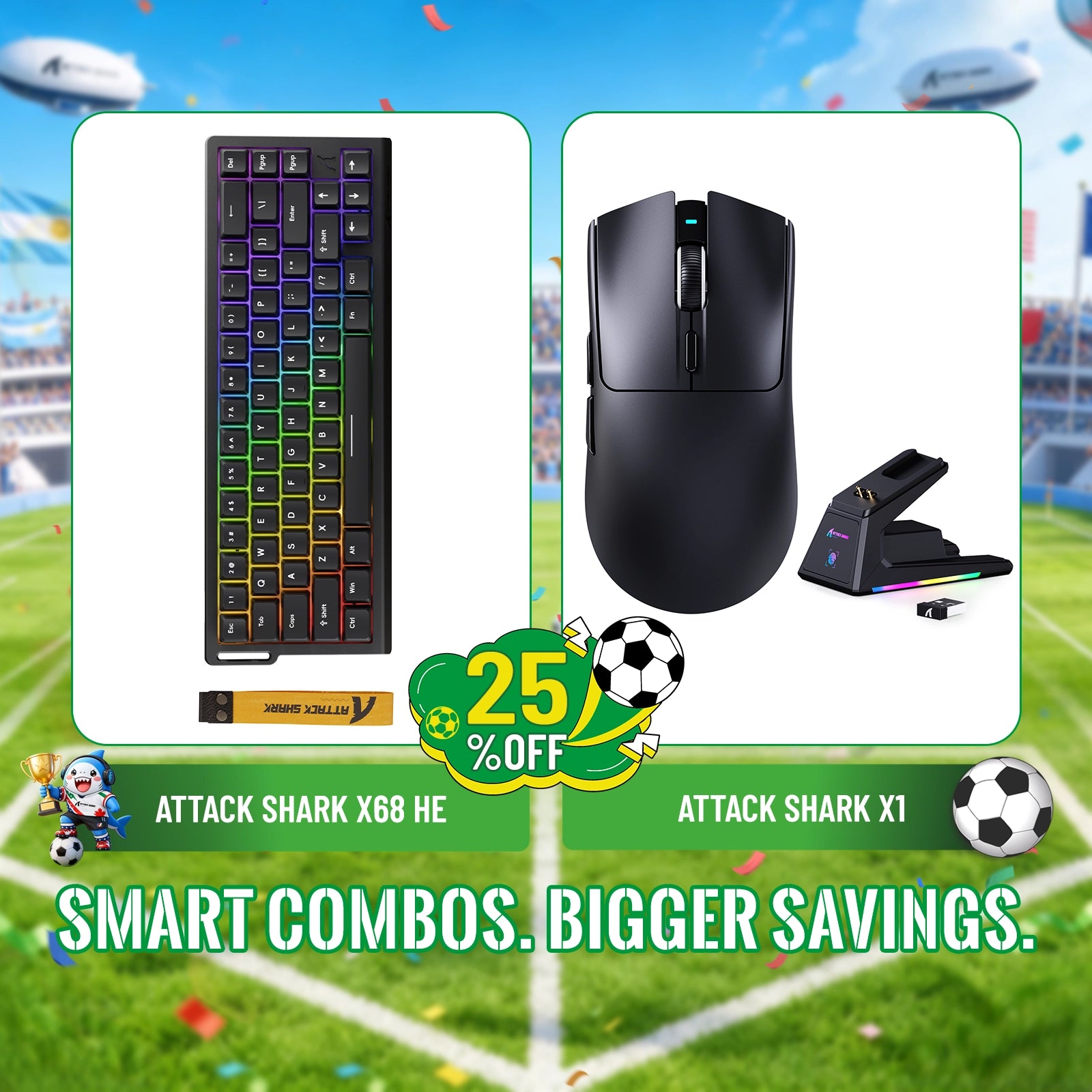 Kit ATTACK SHARK X68HE Teclado Rapid Trigger + Mouse Gamer Sem Fio X1